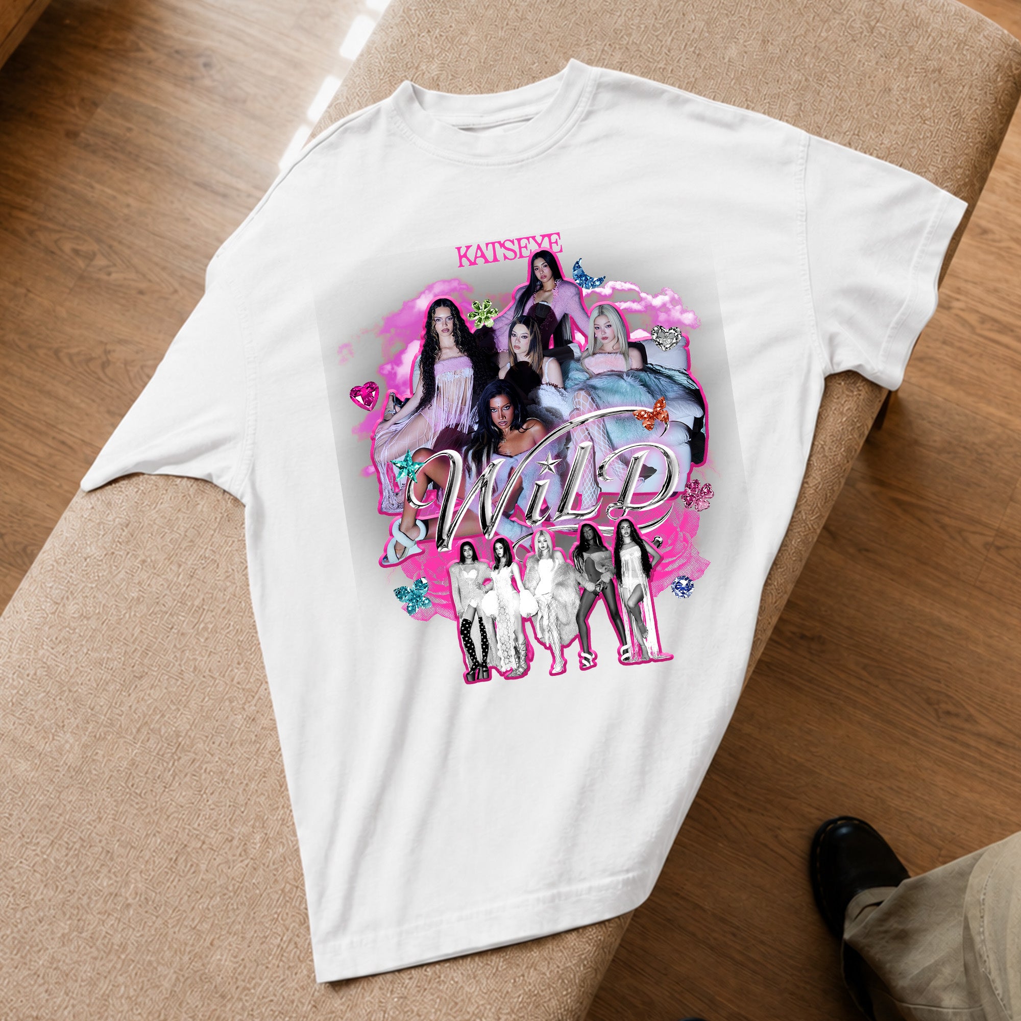 KATSEYE Graphic WILD T-Shirt - Spread view, Y2K kpop concert tee