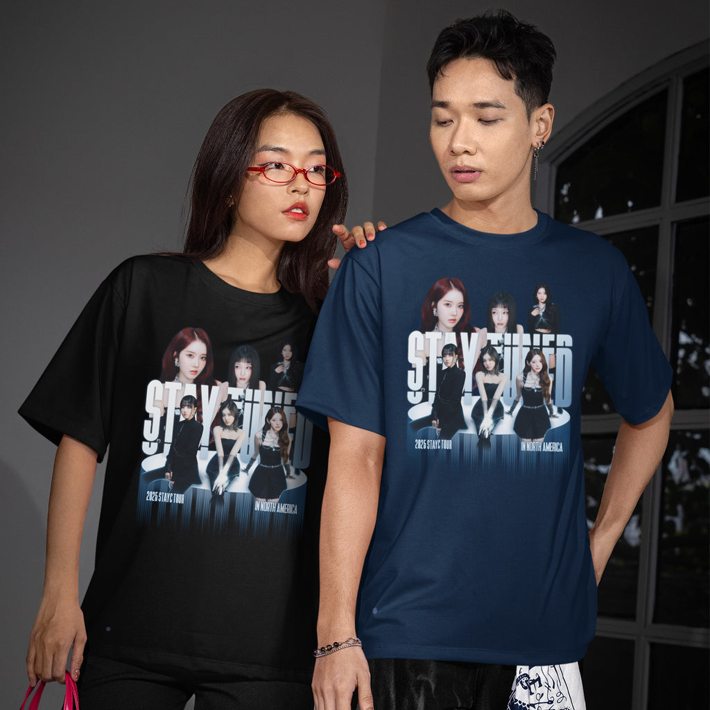 STAYC Graphic Stay Tuned T-Shirt - Couple view, Y2K kpop concert tee