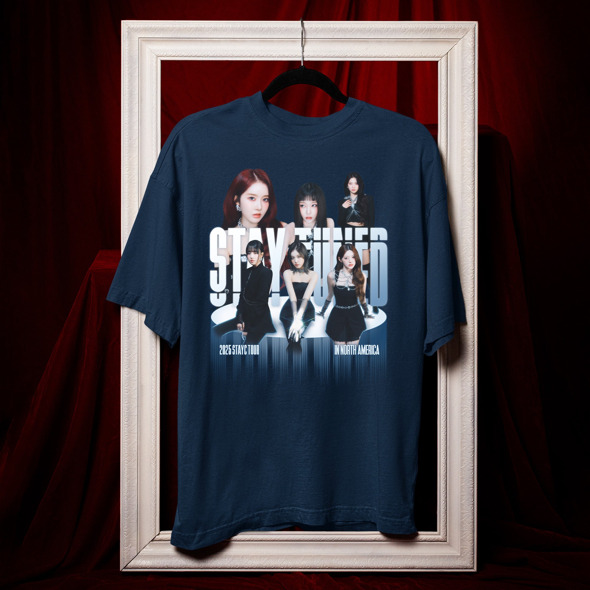 STAYC Graphic Stay Tuned T-Shirt - Hang view, Y2K kpop concert tee