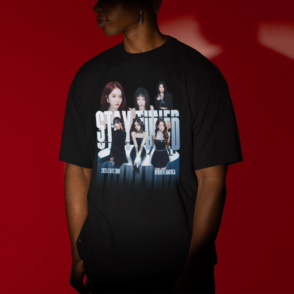 STAYC Graphic Stay Tuned T-Shirt - Men view, Y2K kpop concert tee
