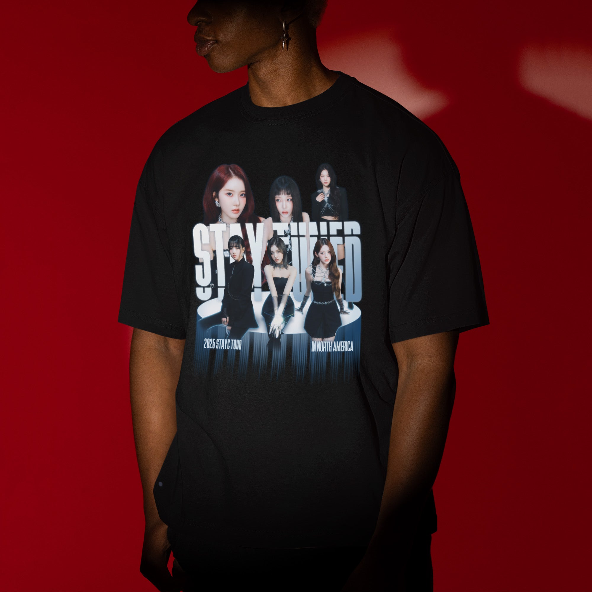 STAYC Graphic Stay Tuned T-Shirt - Men view, Y2K kpop concert tee