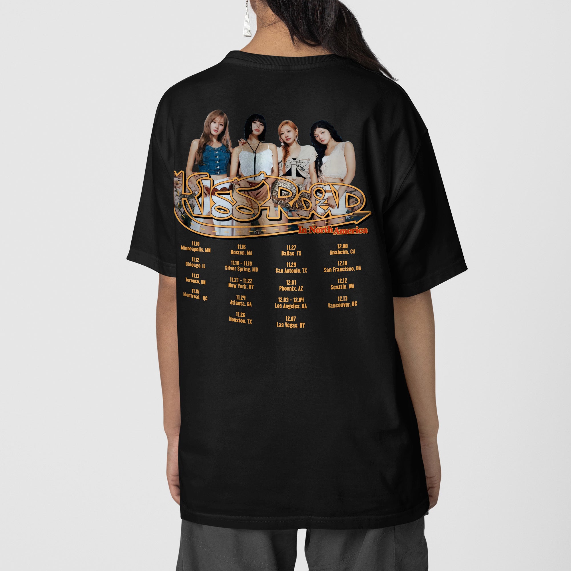 Kiss Of Life Kiss Road in North America T-Shirt - Back view, Y2K kpop concert tee