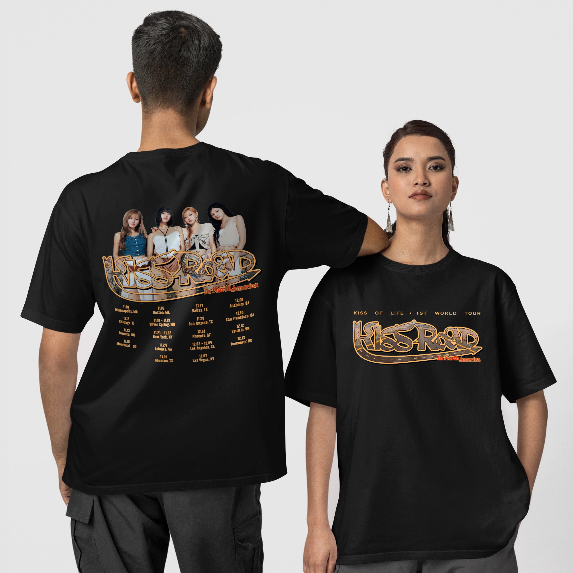 Kiss Of Life Kiss Road in North America T-Shirt - Couple 1 view, Y2K kpop concert tee