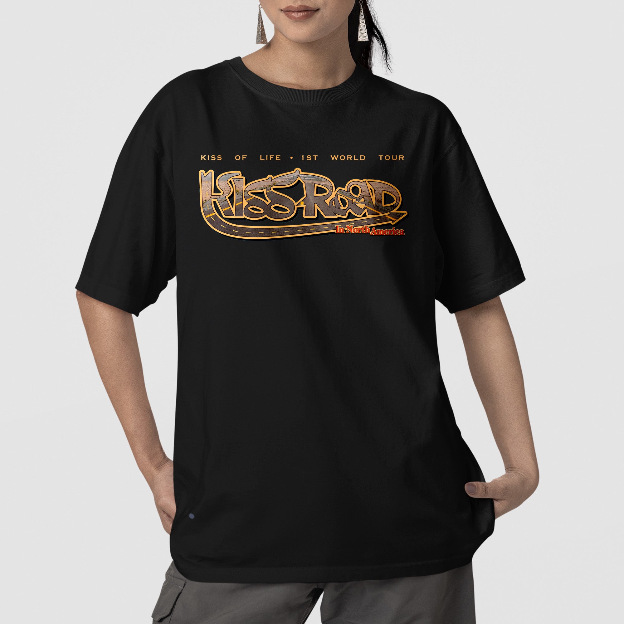 Kiss Of Life Kiss Road in North America T-Shirt - Front view, Y2K kpop concert tee