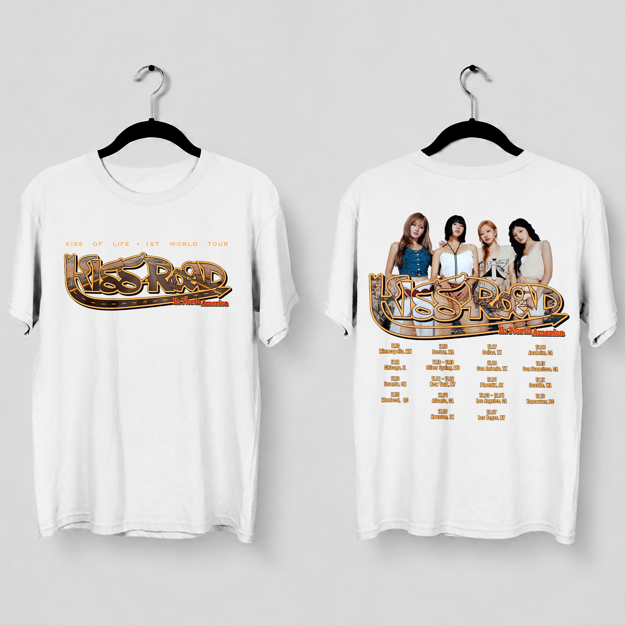 Kiss Of Life Kiss Road in North America T-Shirt - Main view, Y2K kpop concert tee
