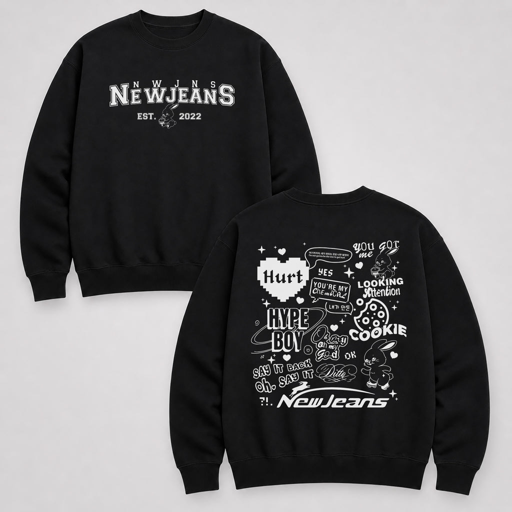 NewJeans Song Titles Sweatshirt - Main view, Y2K kpop concert sweatshirt