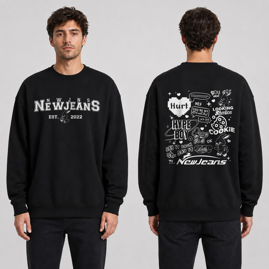 NewJeans Song Titles Sweatshirt - Men view, Y2K kpop concert sweatshirt