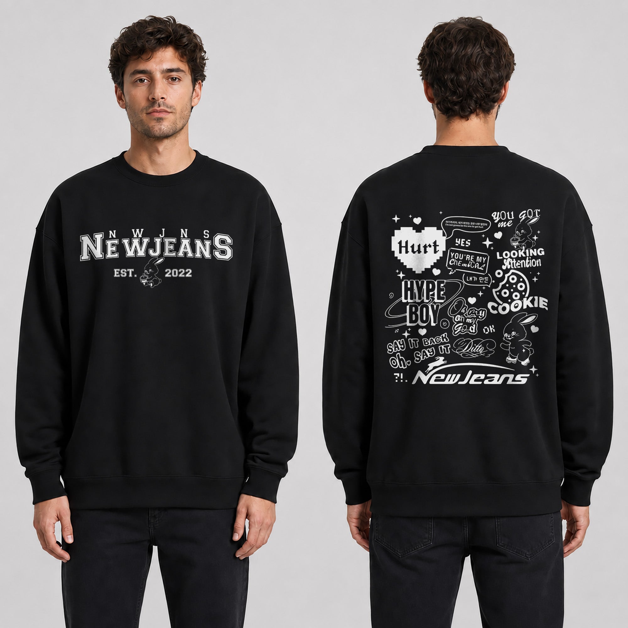 NewJeans Song Titles Sweatshirt - Men view, Y2K kpop concert sweatshirt