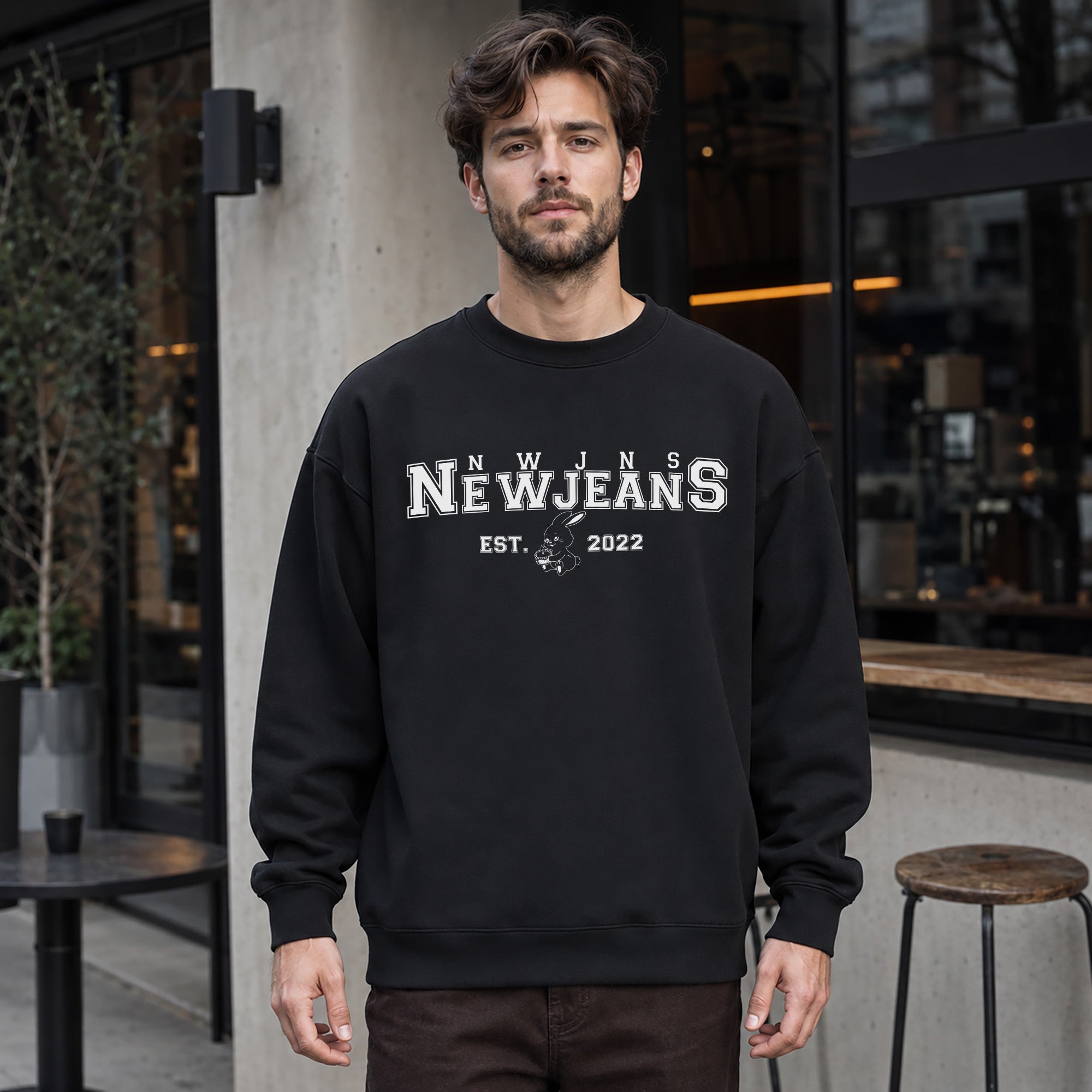 NewJeans Song Titles Sweatshirt - Men Front view, Y2K kpop concert sweatshirt