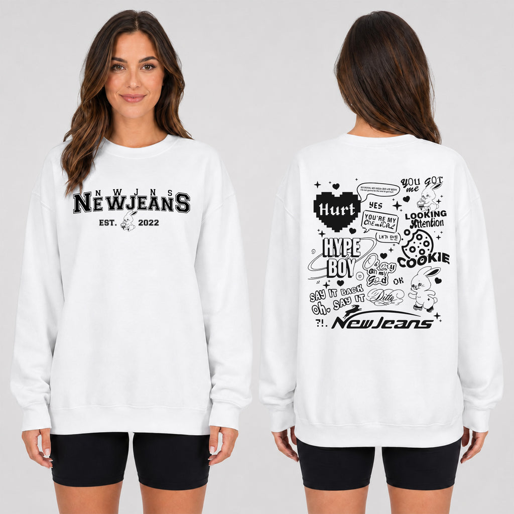 NewJeans Song Titles Sweatshirt - Women view, Y2K kpop concert sweatshirt