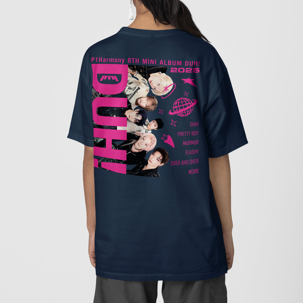 P1Harmony 8th Mini Album Duh! T-Shirt - Back view, Y2K kpop concert tee