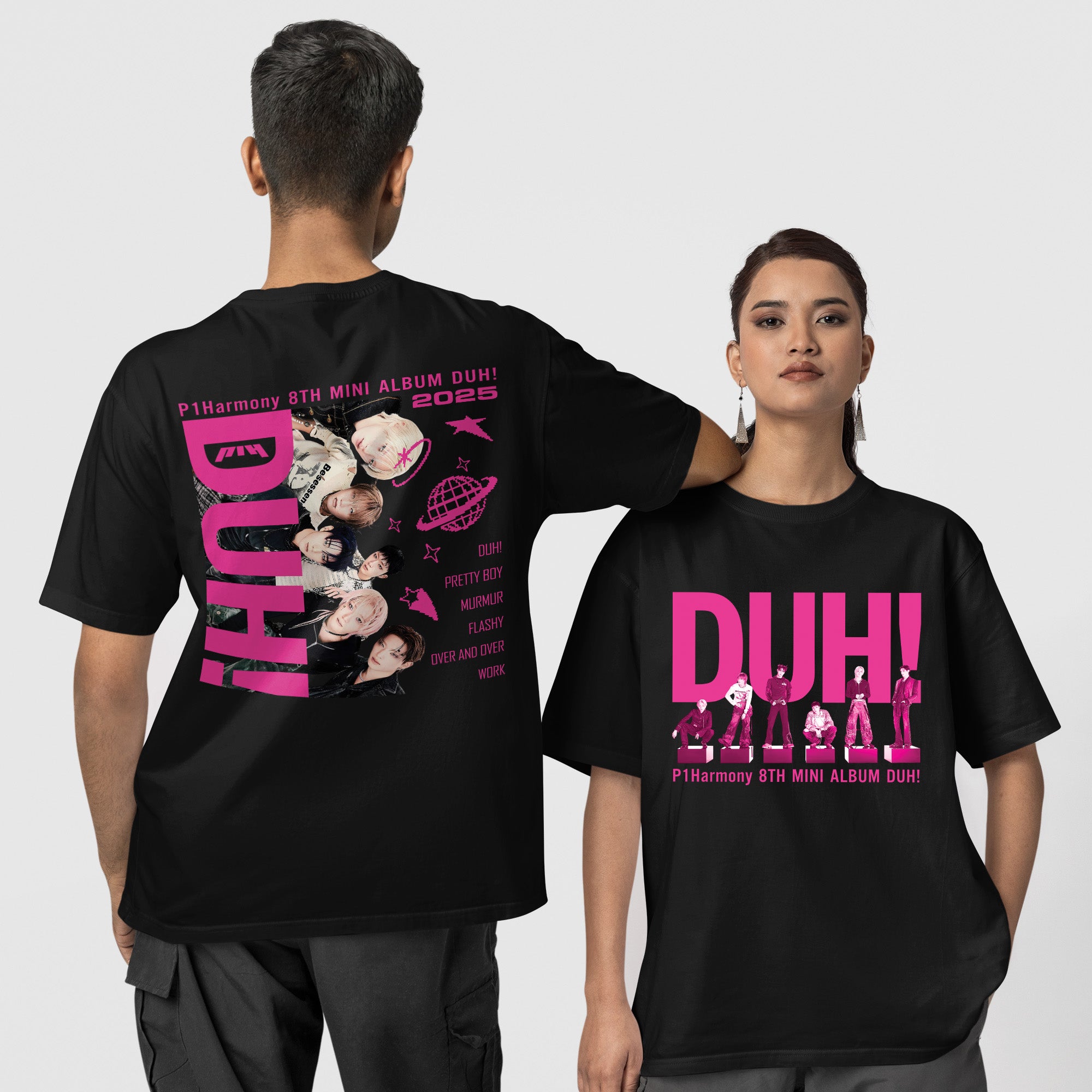 P1Harmony 8th Mini Album Duh! T-Shirt - Couple 1 view, Y2K kpop concert tee