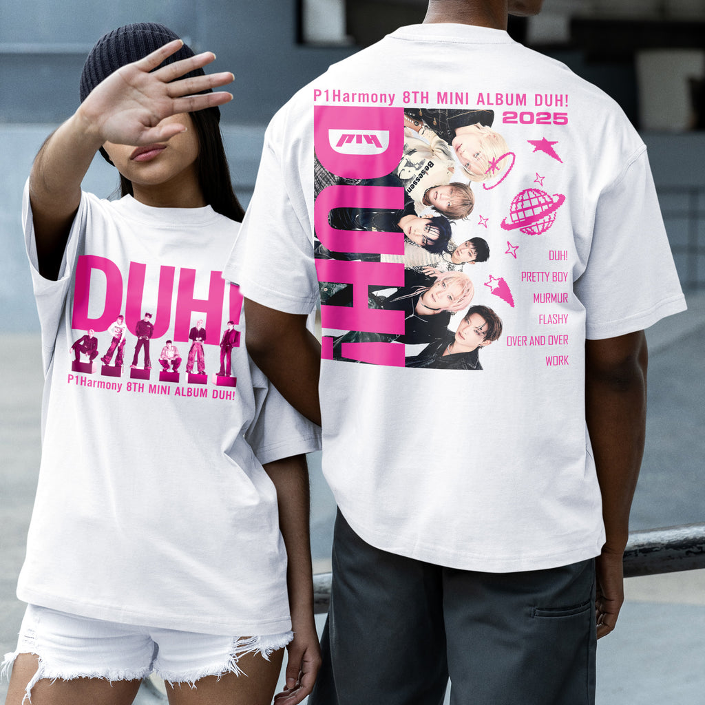P1Harmony 8th Mini Album Duh! T-Shirt - Couple 2 view, Y2K kpop concert tee