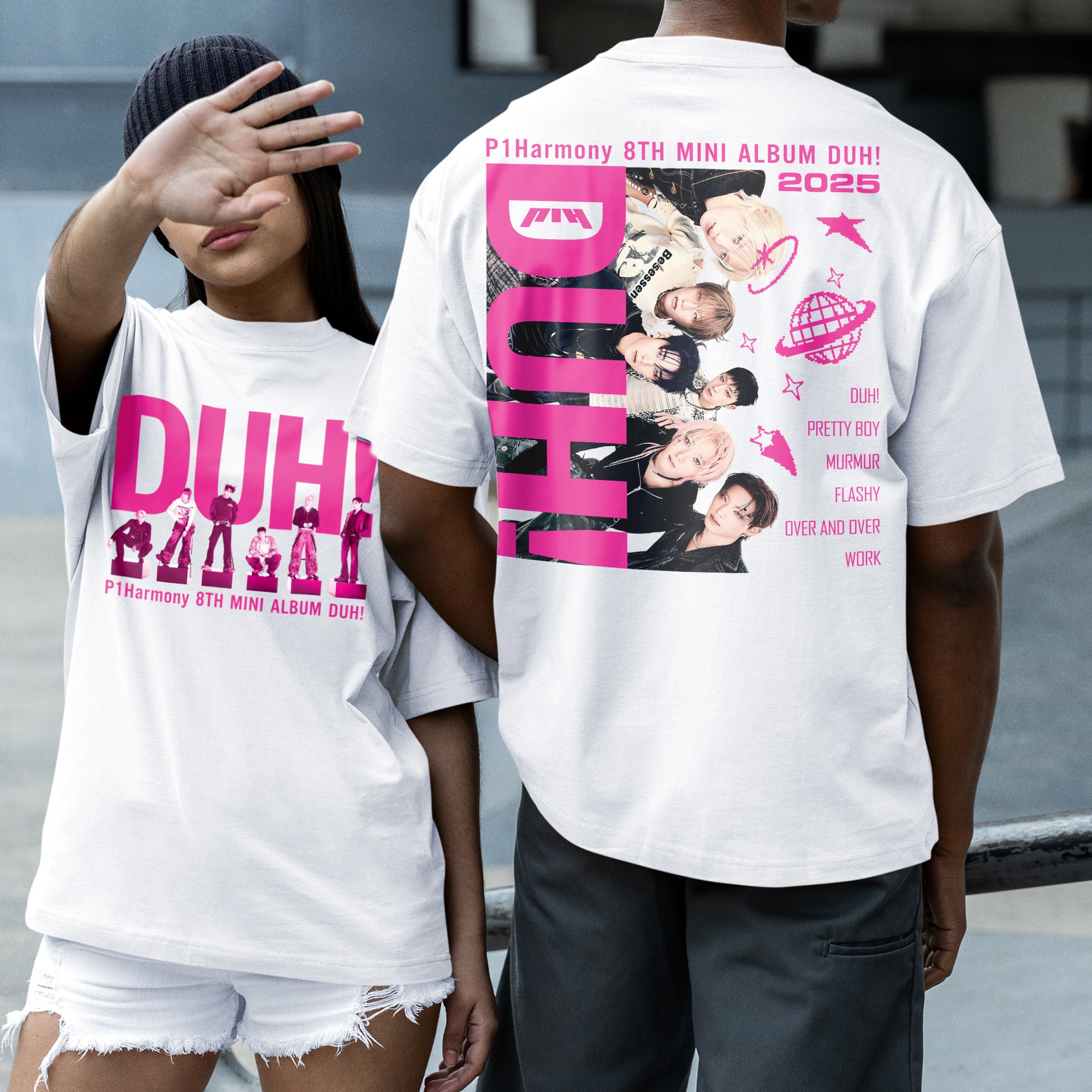 P1Harmony 8th Mini Album Duh! T-Shirt - Couple 2 view, Y2K kpop concert tee