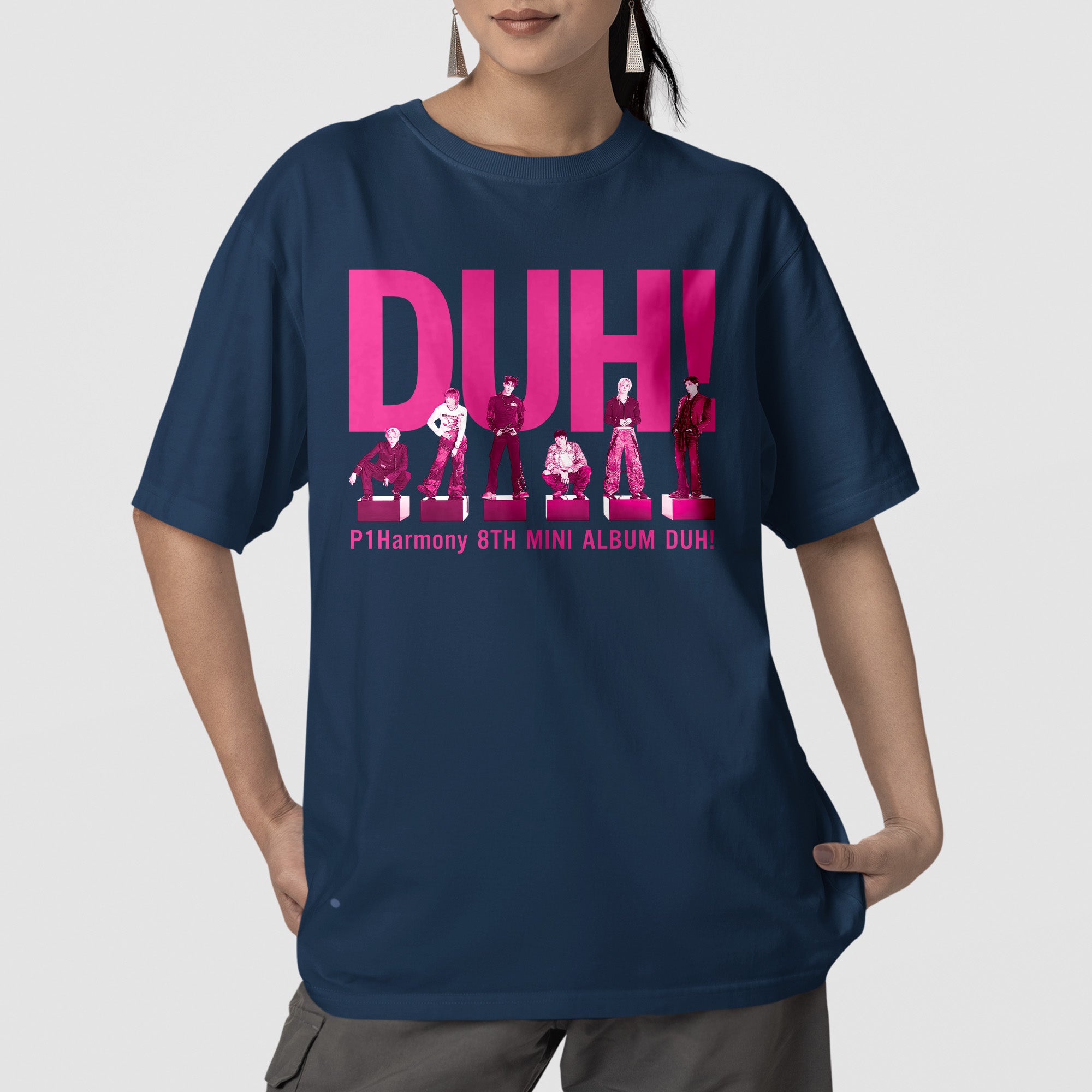 P1Harmony 8th Mini Album Duh! T-Shirt - Front view, Y2K kpop concert tee