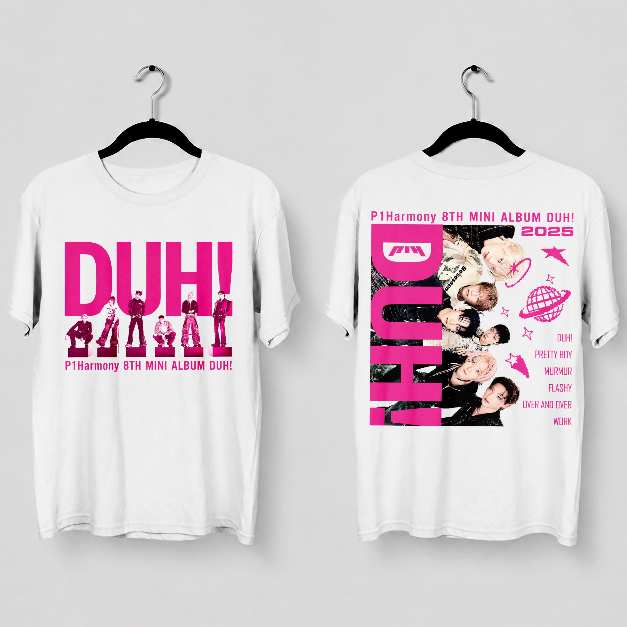 P1Harmony 8th Mini Album Duh! T-Shirt - Main view, Y2K kpop concert tee