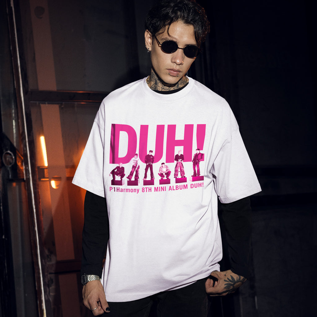 P1Harmony 8th Mini Album Duh! T-Shirt - Men Front view, Y2K kpop concert tee