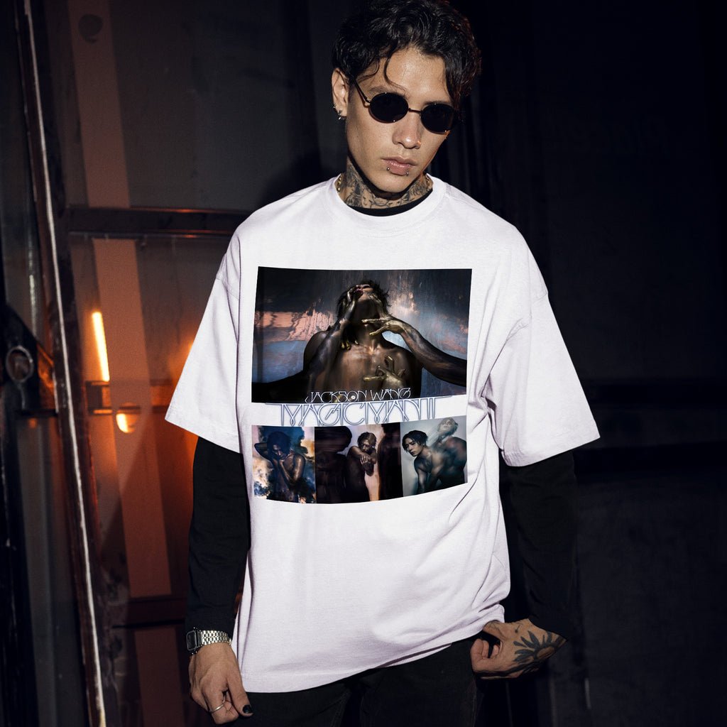 Jackson Wang Retro Magicman Tour T-Shirt - Men Front view, Y2K kpop concert tee
