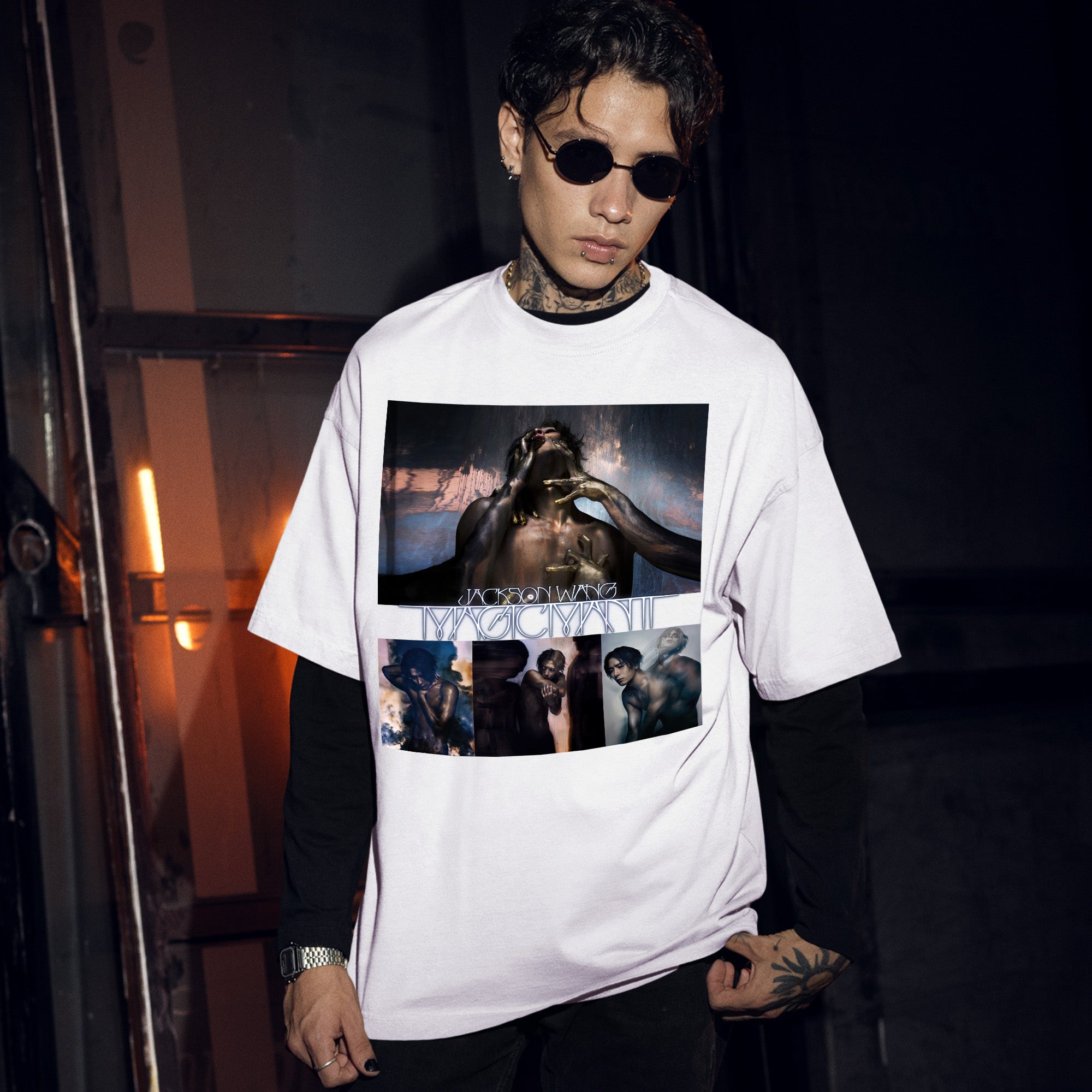 Jackson Wang Retro Magicman Tour T-Shirt - Men Front view, Y2K kpop concert tee