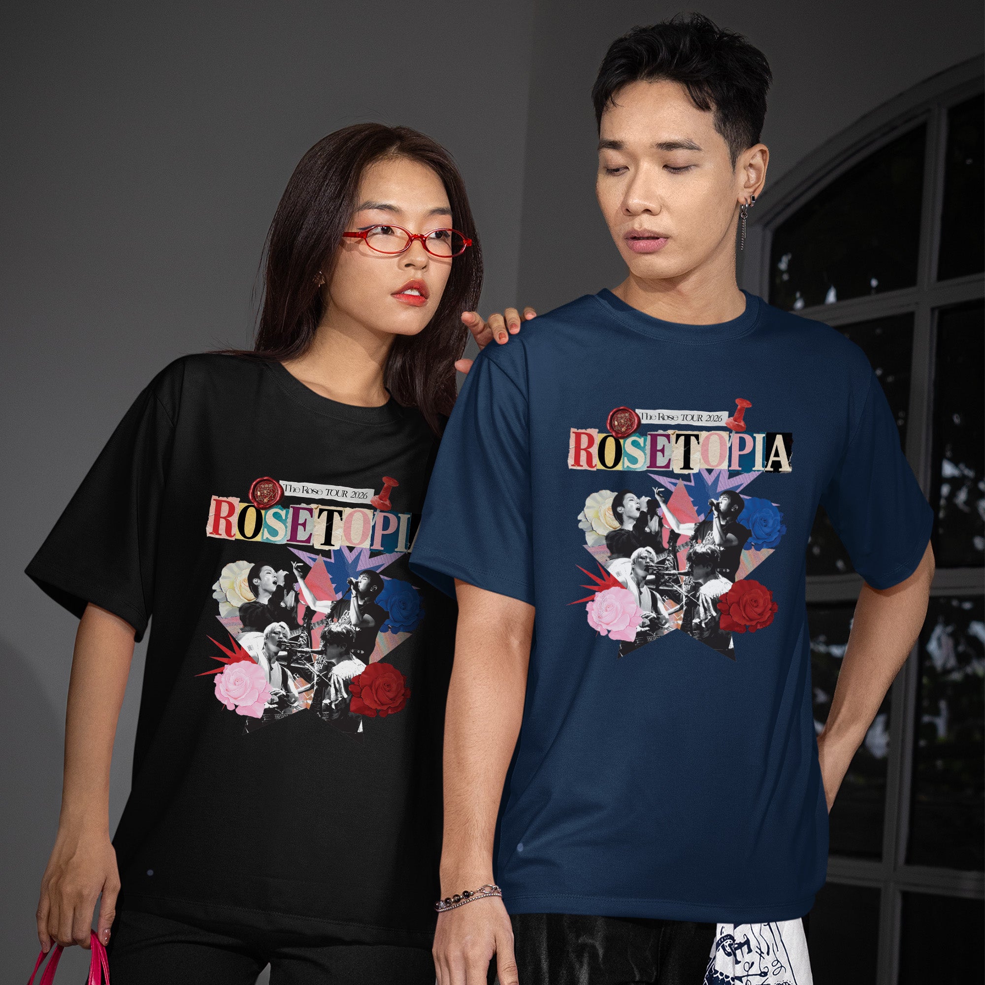 The Rose Rosetopia World Tour 2026 T-Shirt - Couple view, Y2K kpop concert tee