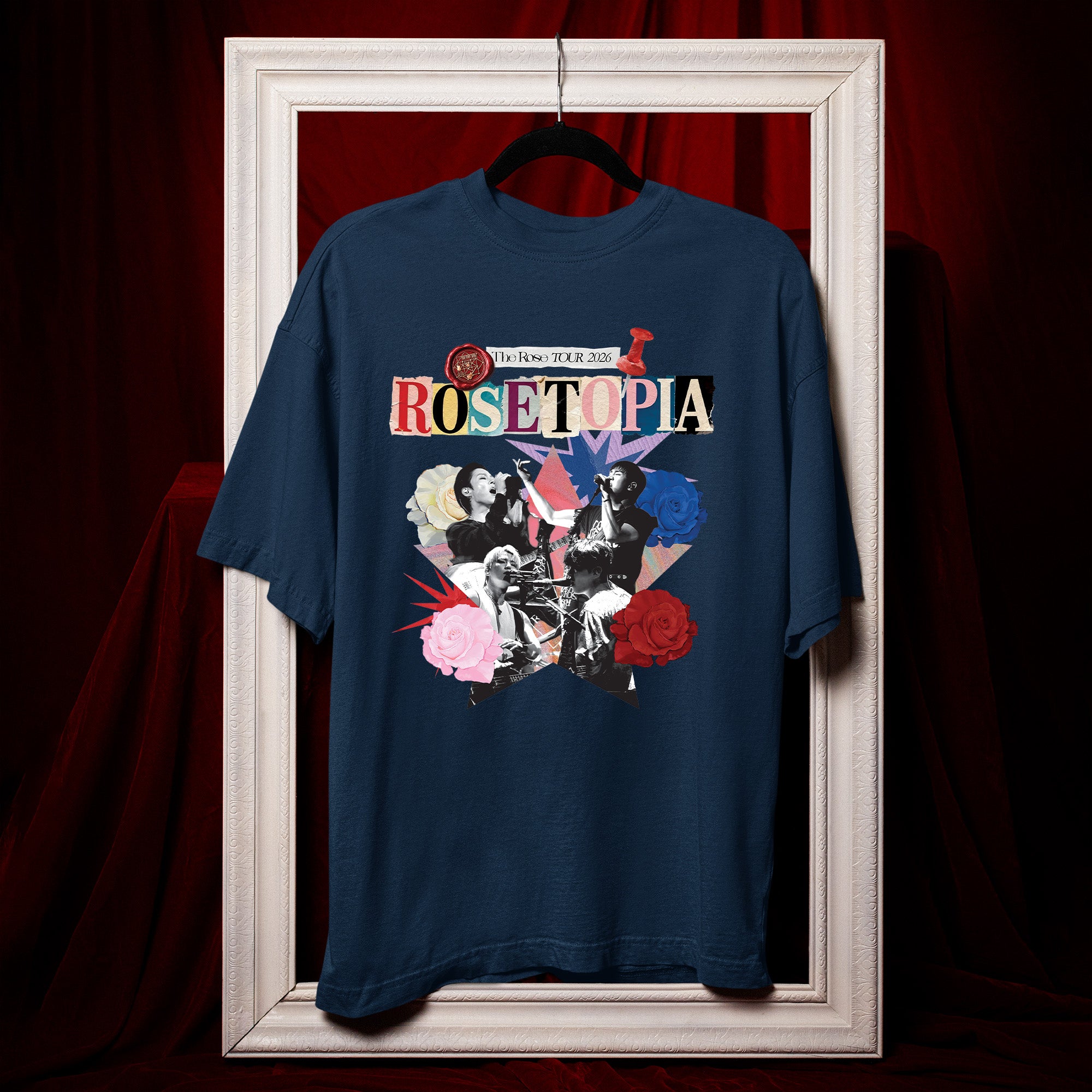 The Rose Rosetopia World Tour 2026 T-Shirt - Hang view, Y2K kpop concert tee