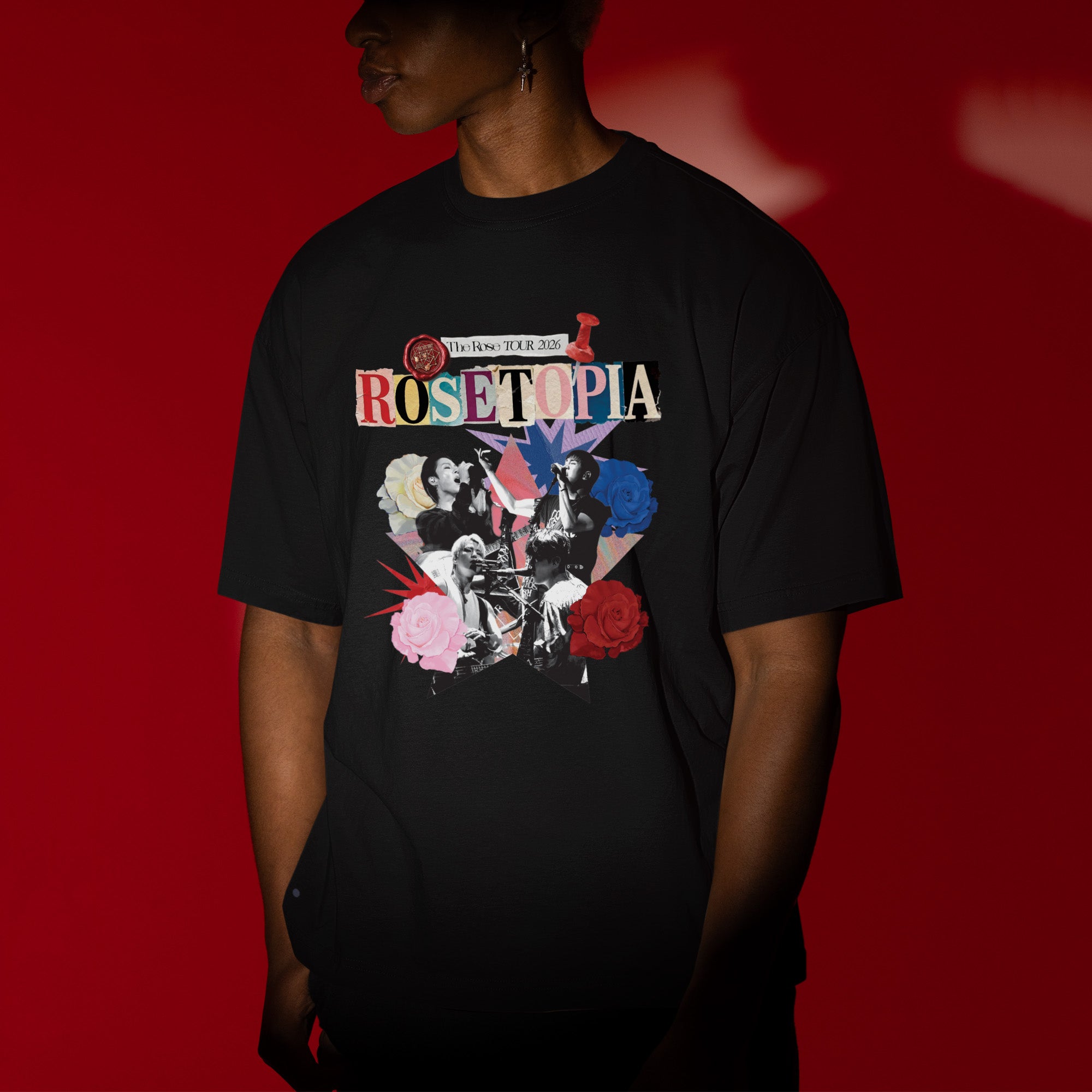 The Rose Rosetopia World Tour 2026 T-Shirt - Men view, Y2K kpop concert tee