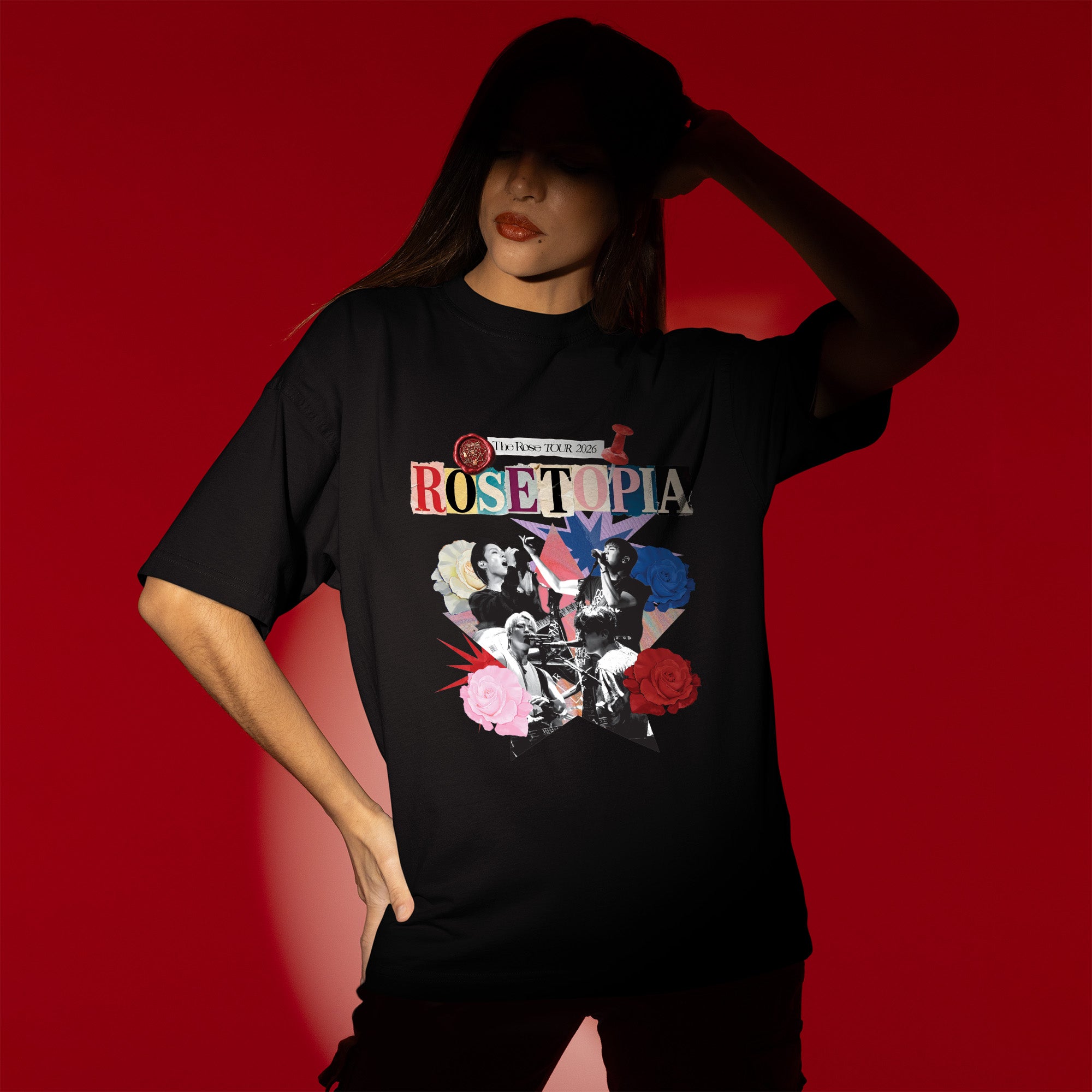 The Rose Rosetopia World Tour 2026 T-Shirt - Women view, Y2K kpop concert tee