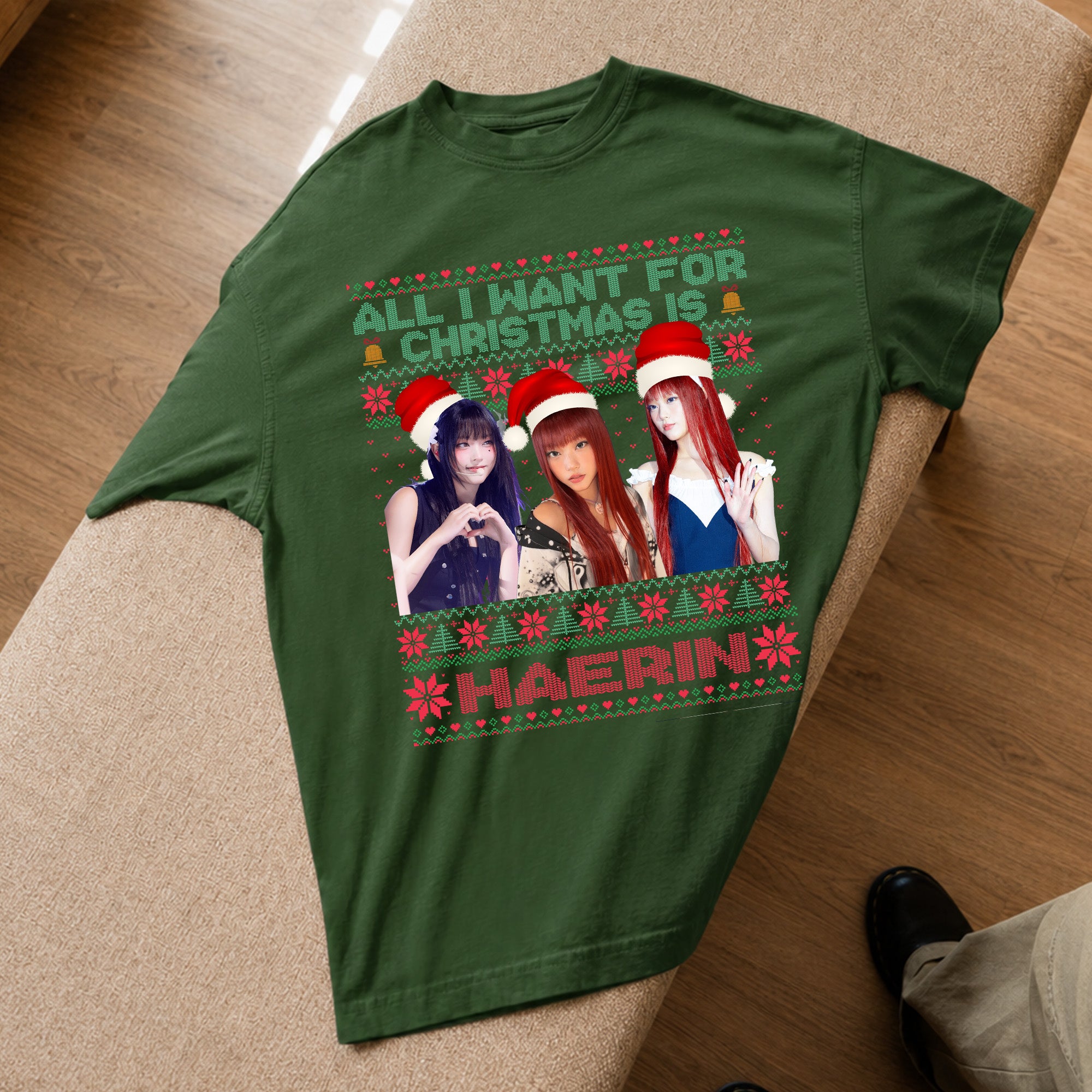 All You Want For Christmas Is Haerin T-Shirt - Spread view, Y2K kpop concert tee