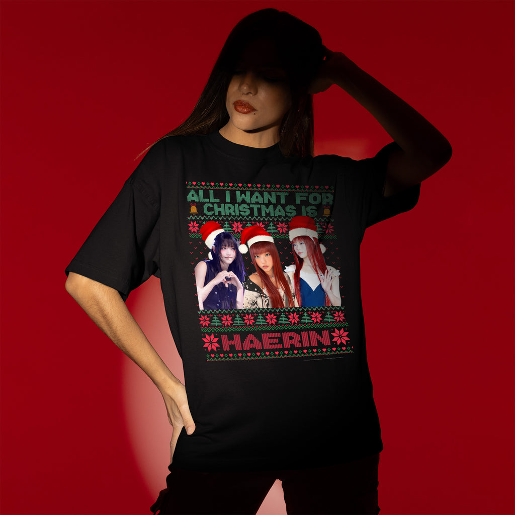 All You Want For Christmas Is Haerin T-Shirt - Women view, Y2K kpop concert tee
