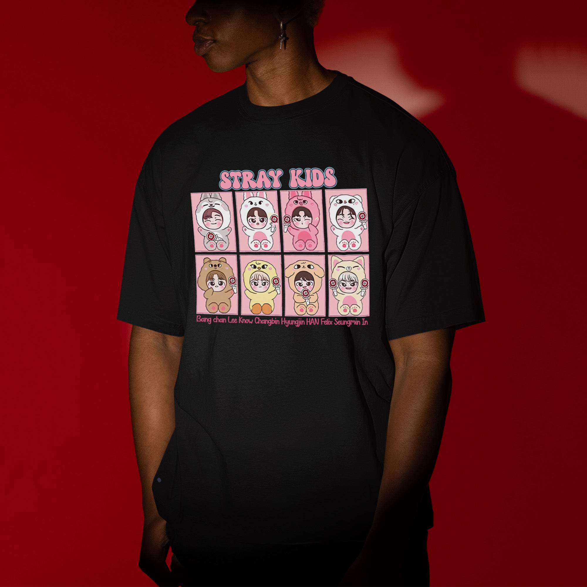 Stray Kids Cute Member T-Shirt - Men view, Y2K kpop concert tee