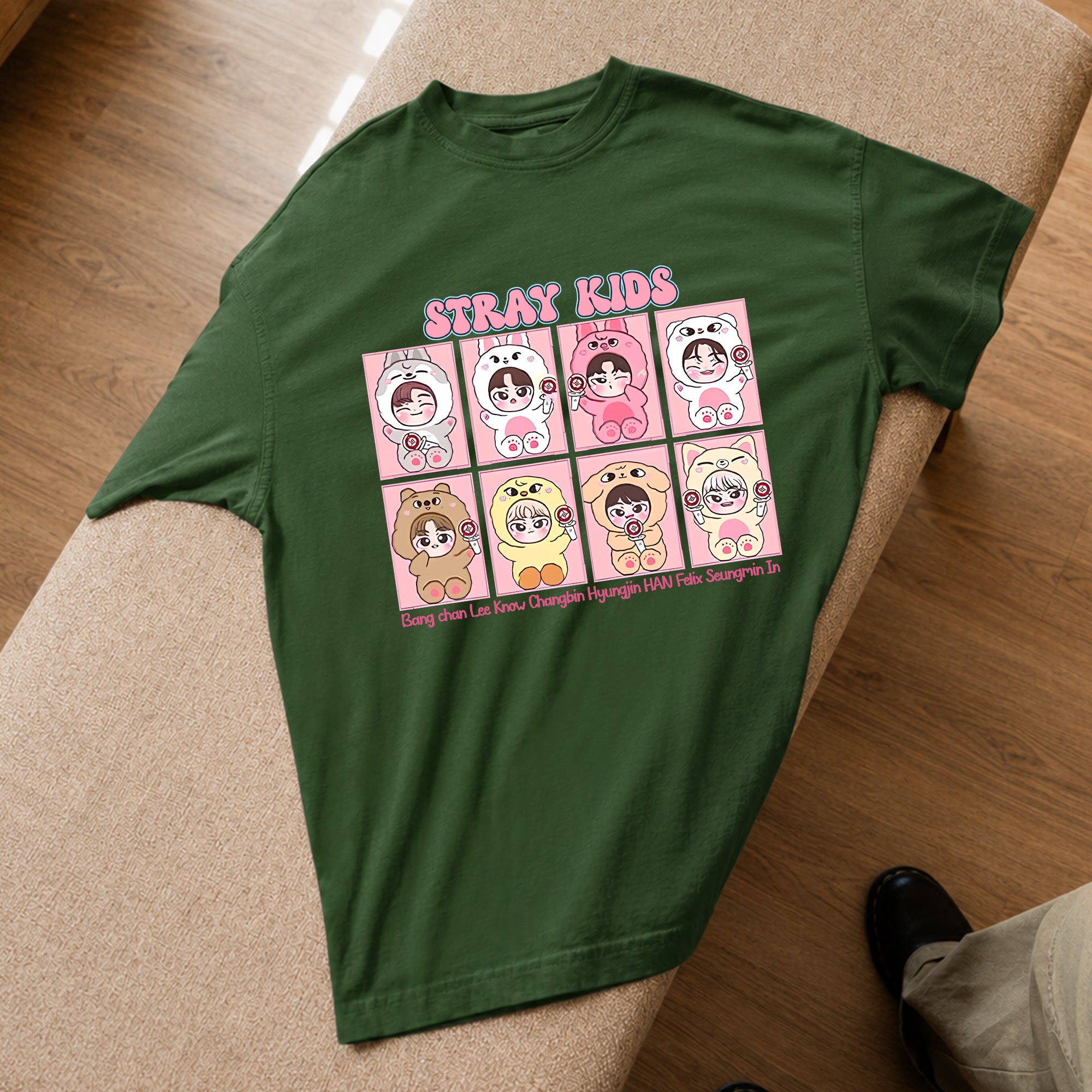 Stray Kids Cute Member T-Shirt - Spread view, Y2K kpop concert tee