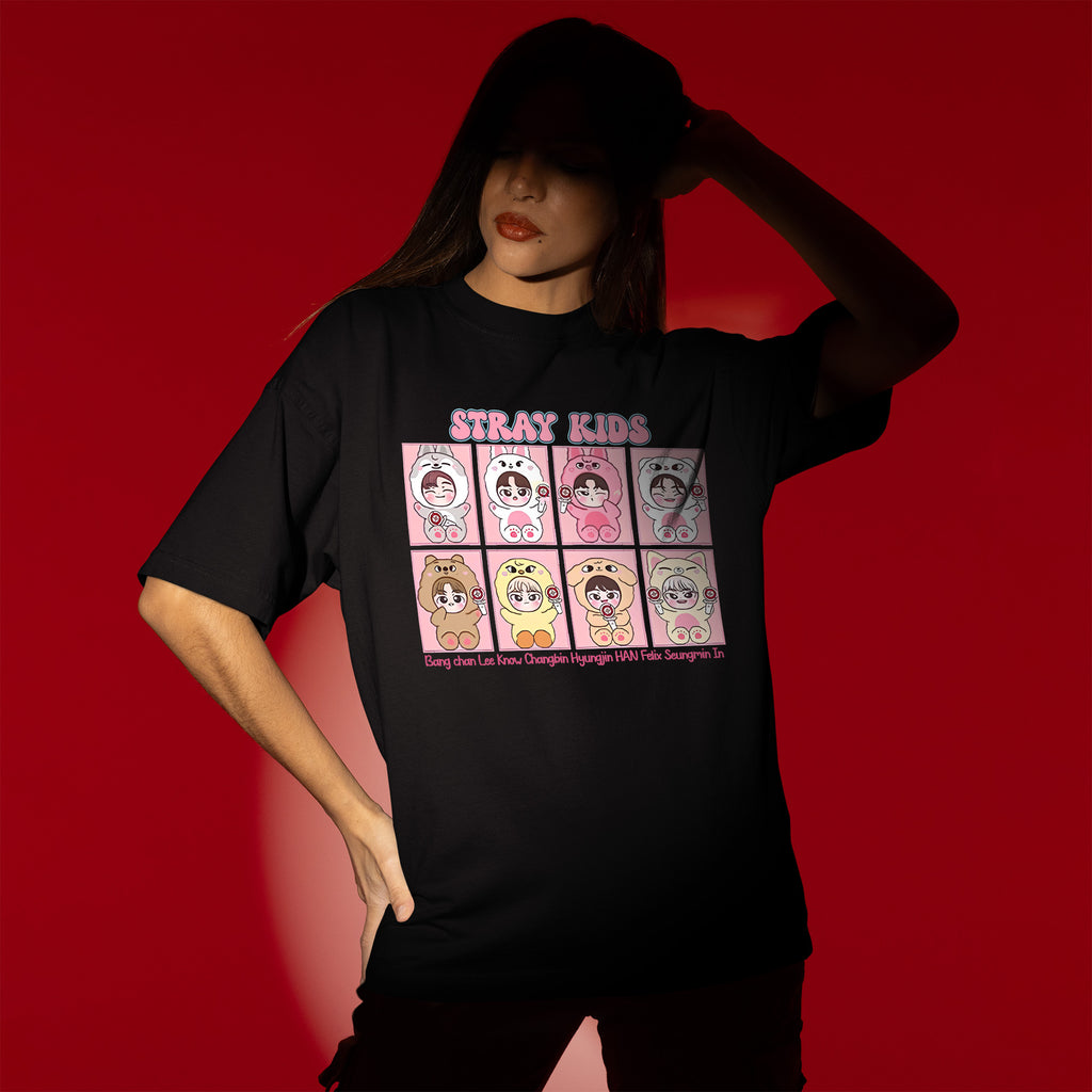 Stray Kids Cute Member T-Shirt - Women view, Y2K kpop concert tee