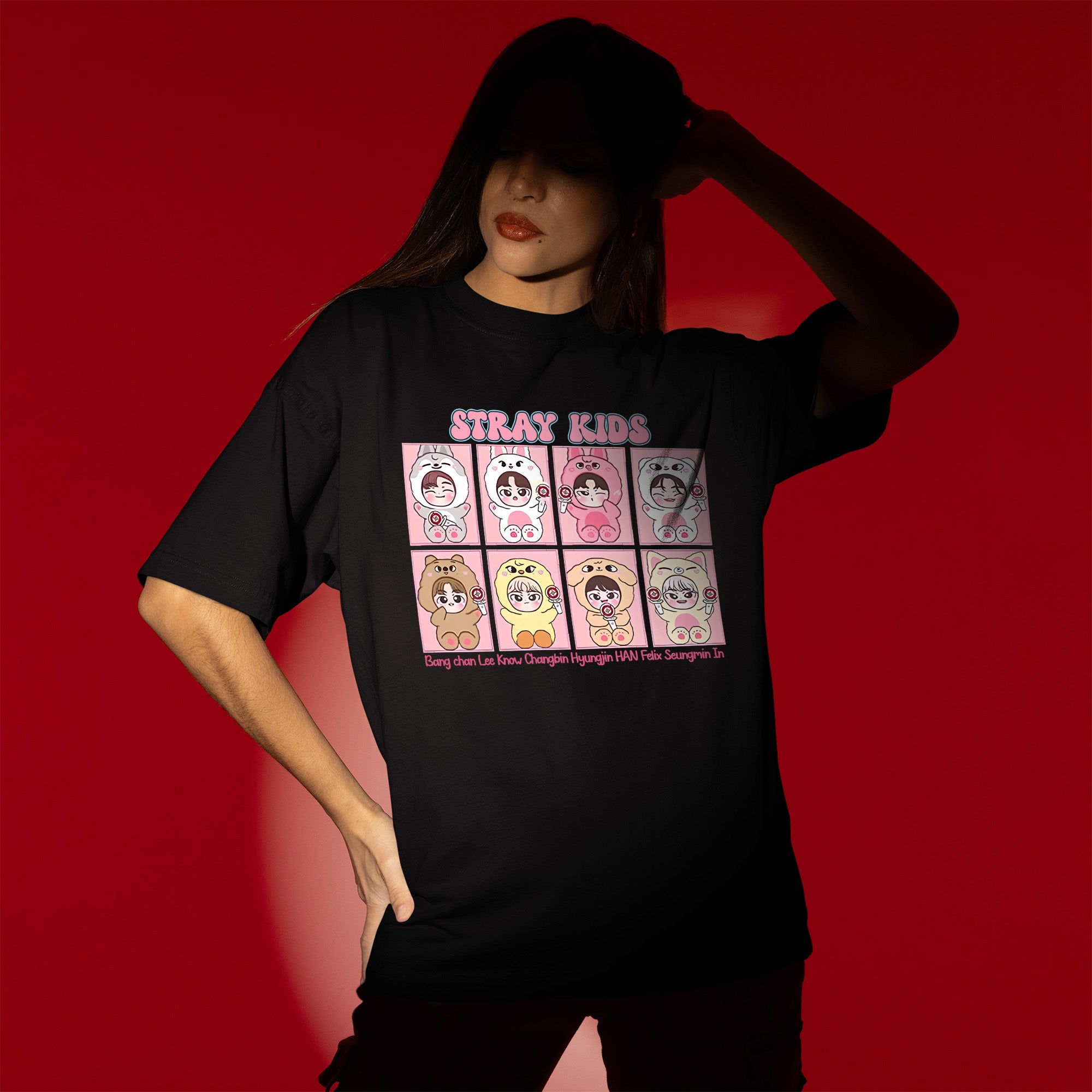 Stray Kids Cute Member T-Shirt - Women view, Y2K kpop concert tee