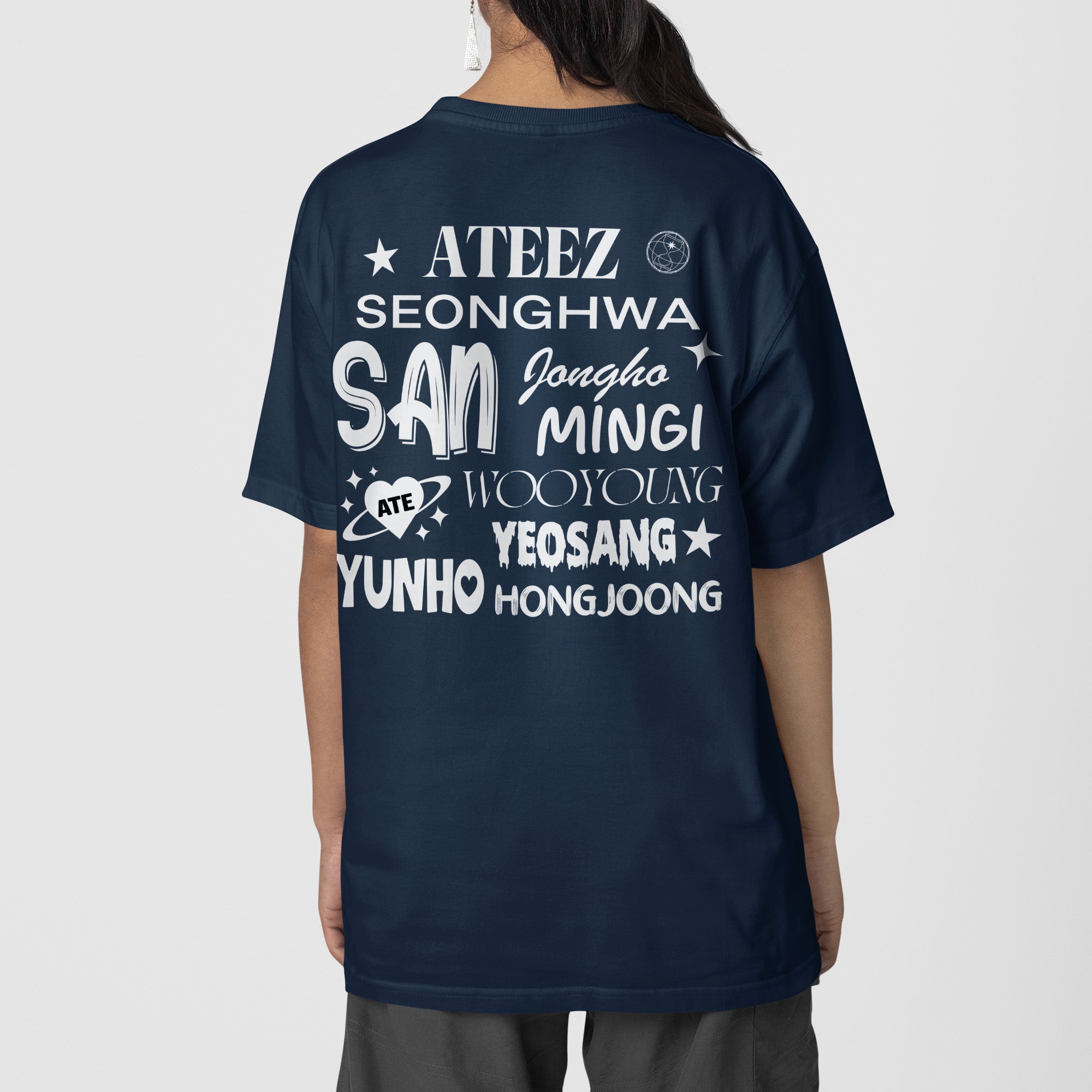 ATEEZ I Love T-Shirt - Back view, Y2K kpop concert tee