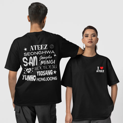 ATEEZ I Love T-Shirt - Couple 1 view, Y2K kpop concert tee