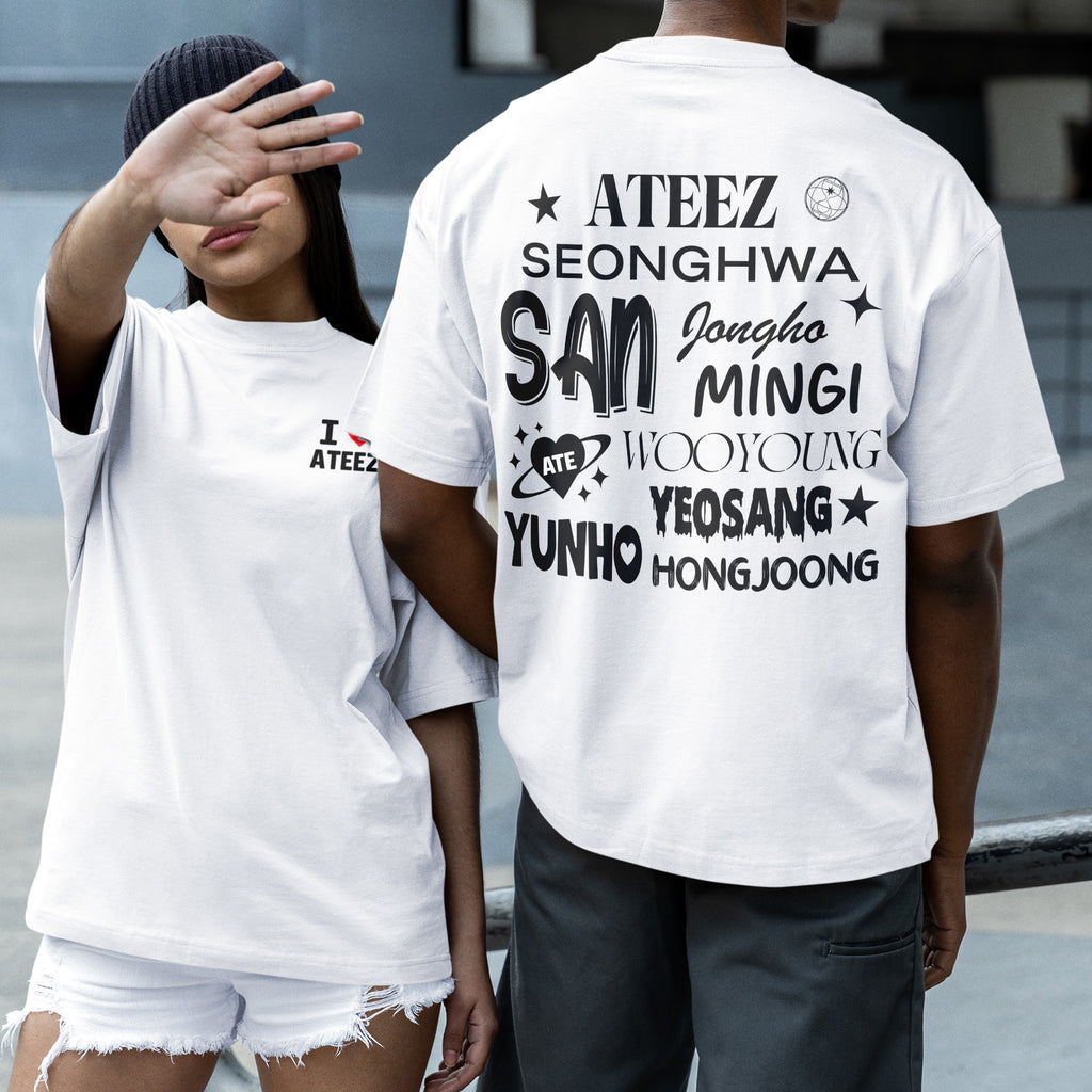 ATEEZ I Love T-Shirt - Couple 2 view, Y2K kpop concert tee