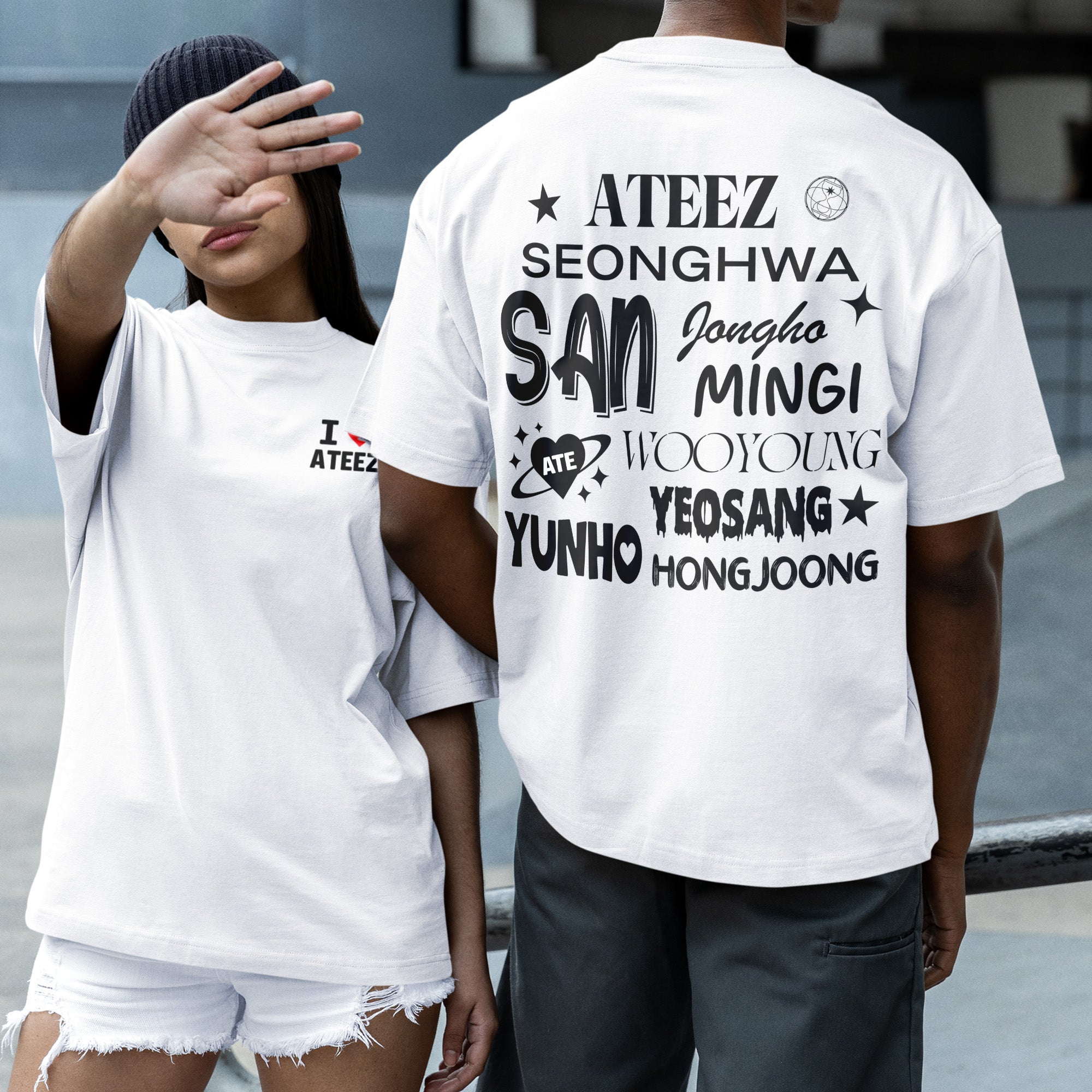 ATEEZ I Love T-Shirt - Couple 2 view, Y2K kpop concert tee