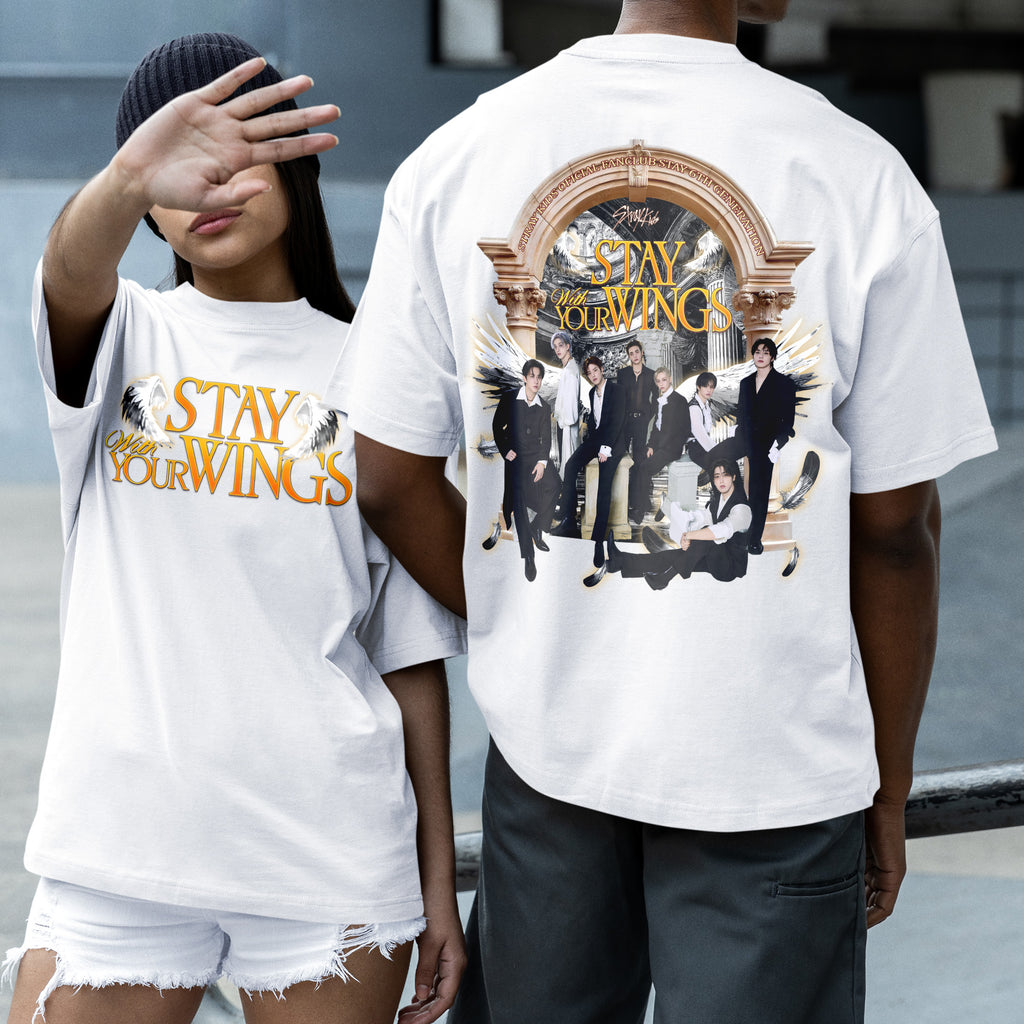 Stray Kids Stay With Your Wings special Day T-Shirt - Couple 2 view, Y2K kpop concert tee
