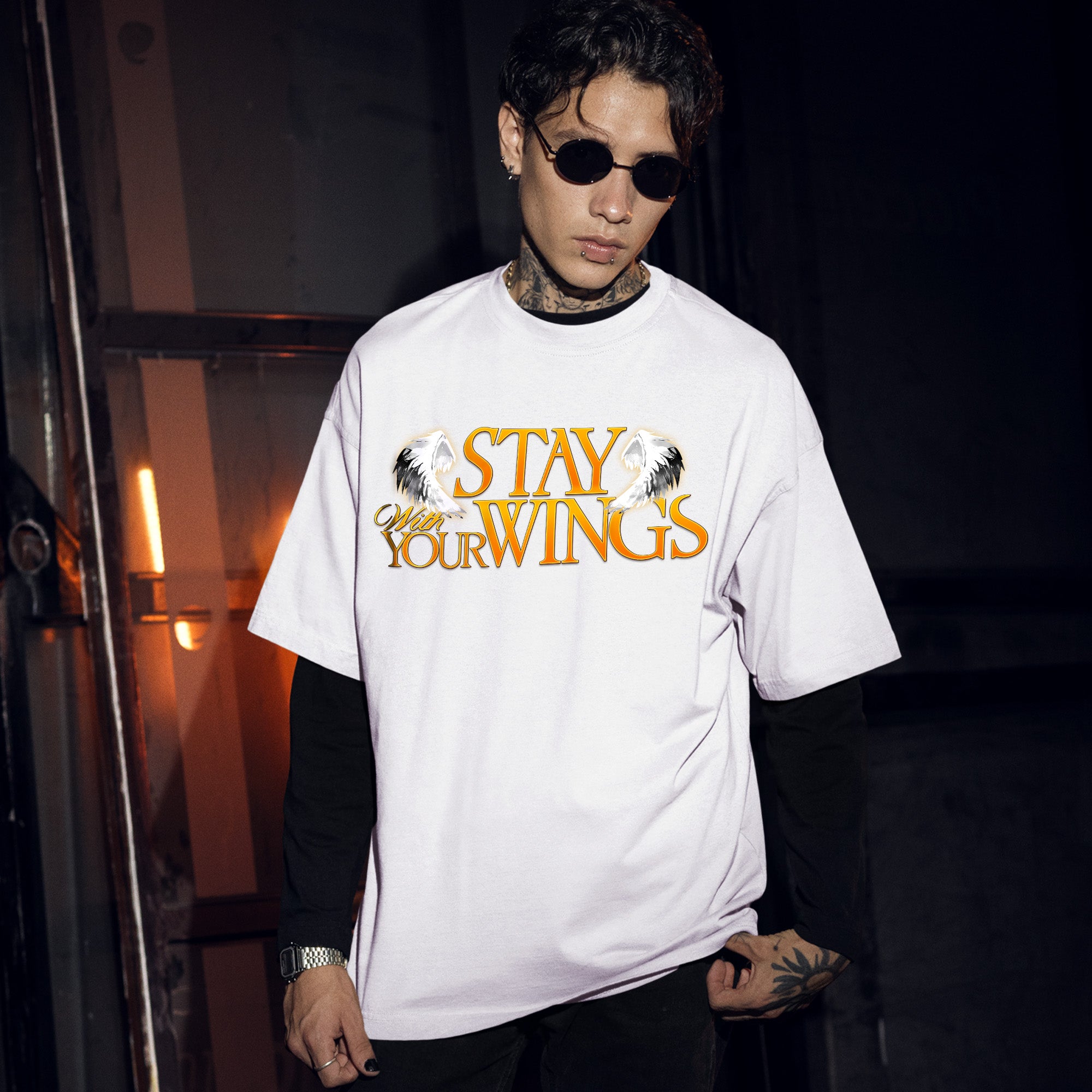 Stray Kids Stay With Your Wings special Day T-Shirt - Men Front view, Y2K kpop concert tee