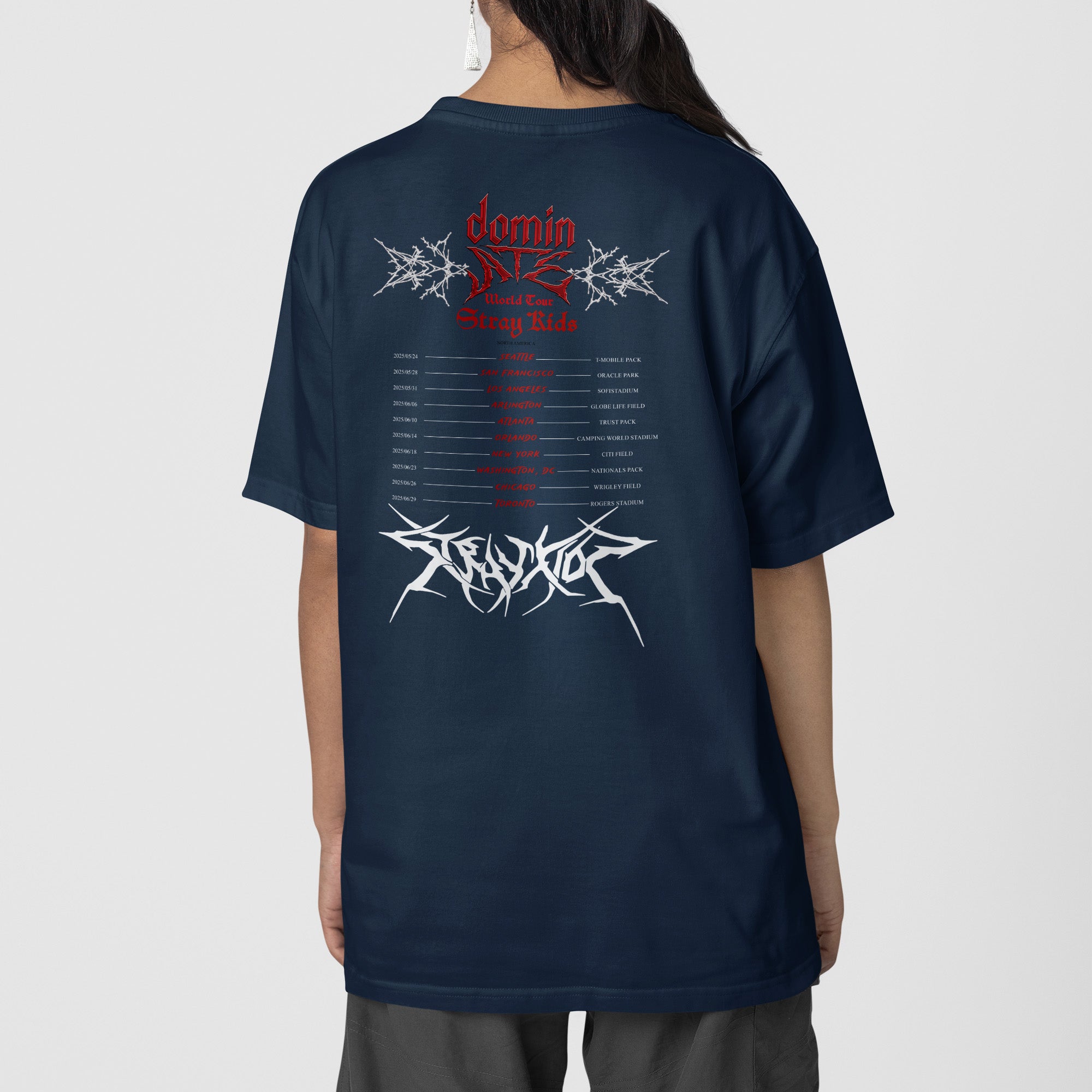 Stray Kids DominATE North American 2025 T-Shirt - Back view, Y2K kpop concert tee