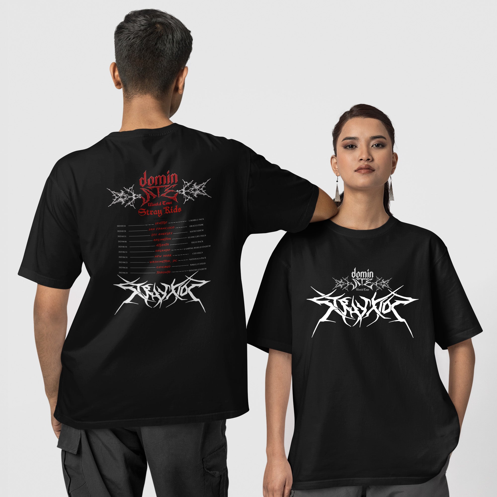 Stray Kids DominATE North American 2025 T-Shirt - Couple 1 view, Y2K kpop concert tee