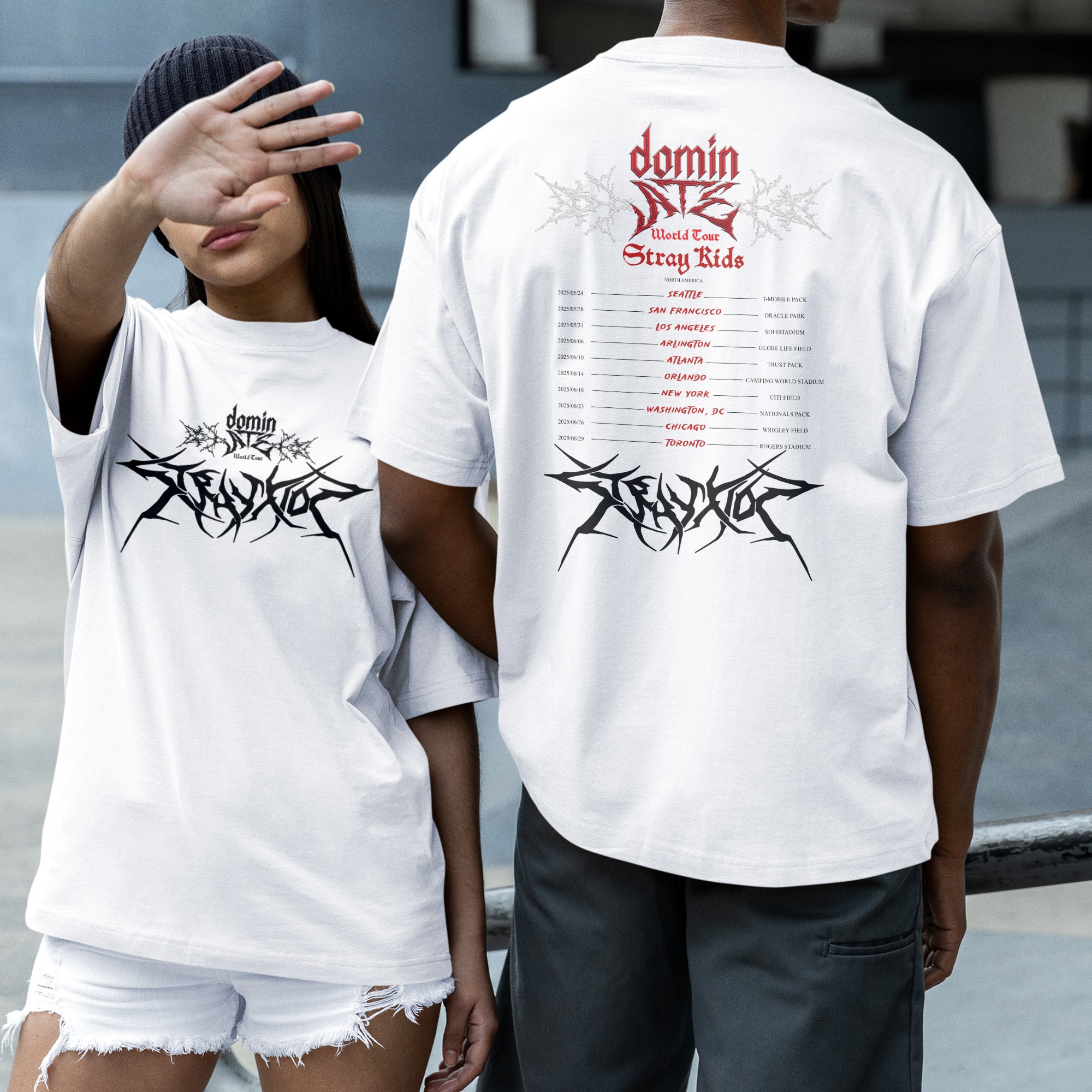 Stray Kids DominATE North American 2025 T-Shirt - Couple 2 view, Y2K kpop concert tee