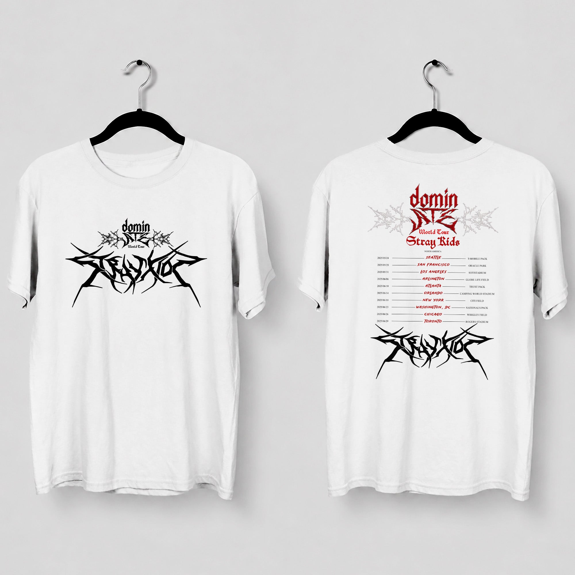 Stray Kids DominATE North American 2025 T-Shirt - Main view, Y2K kpop concert tee