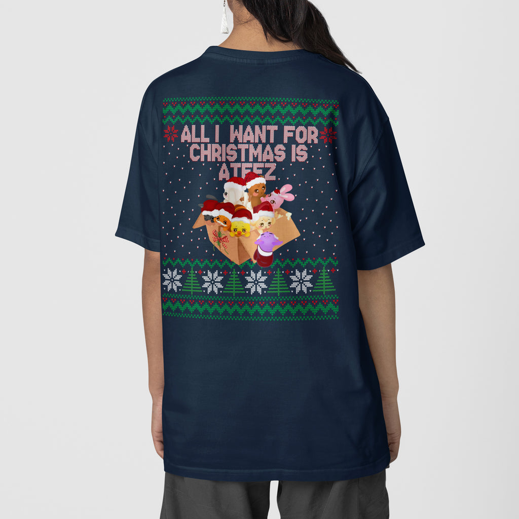 All I Want For Christmas Is ATEEZ T-Shirt - Back view, Y2K kpop concert tee
