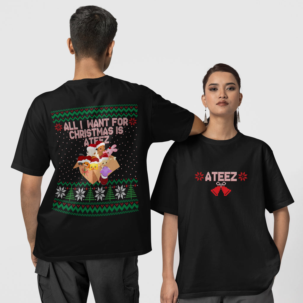 All I Want For Christmas Is ATEEZ T-Shirt - Couple 1 view, Y2K kpop concert tee
