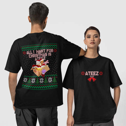 All I Want For Christmas Is ATEEZ T-Shirt - Couple 1 view, Y2K kpop concert tee