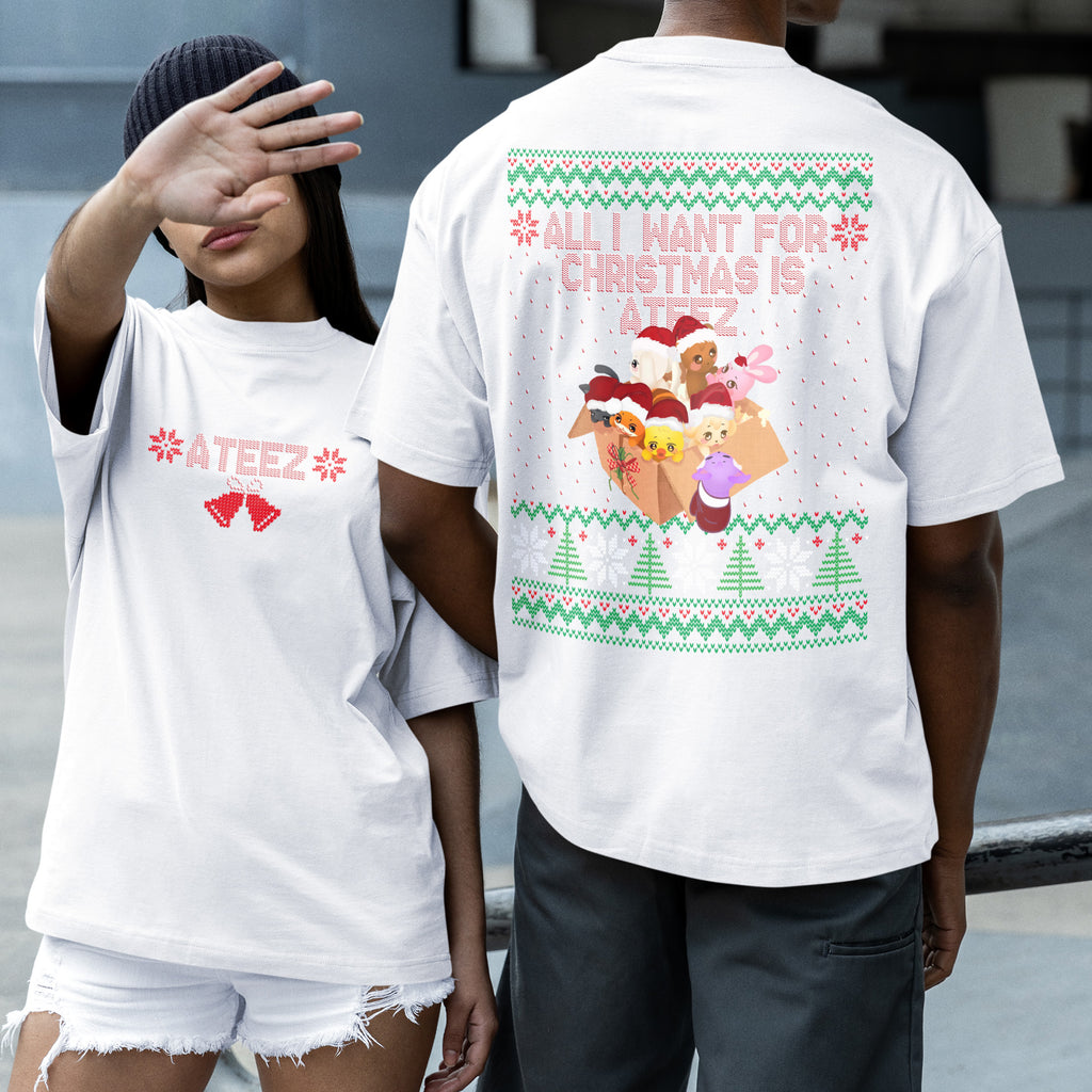 All I Want For Christmas Is ATEEZ T-Shirt - Couple 2 view, Y2K kpop concert tee