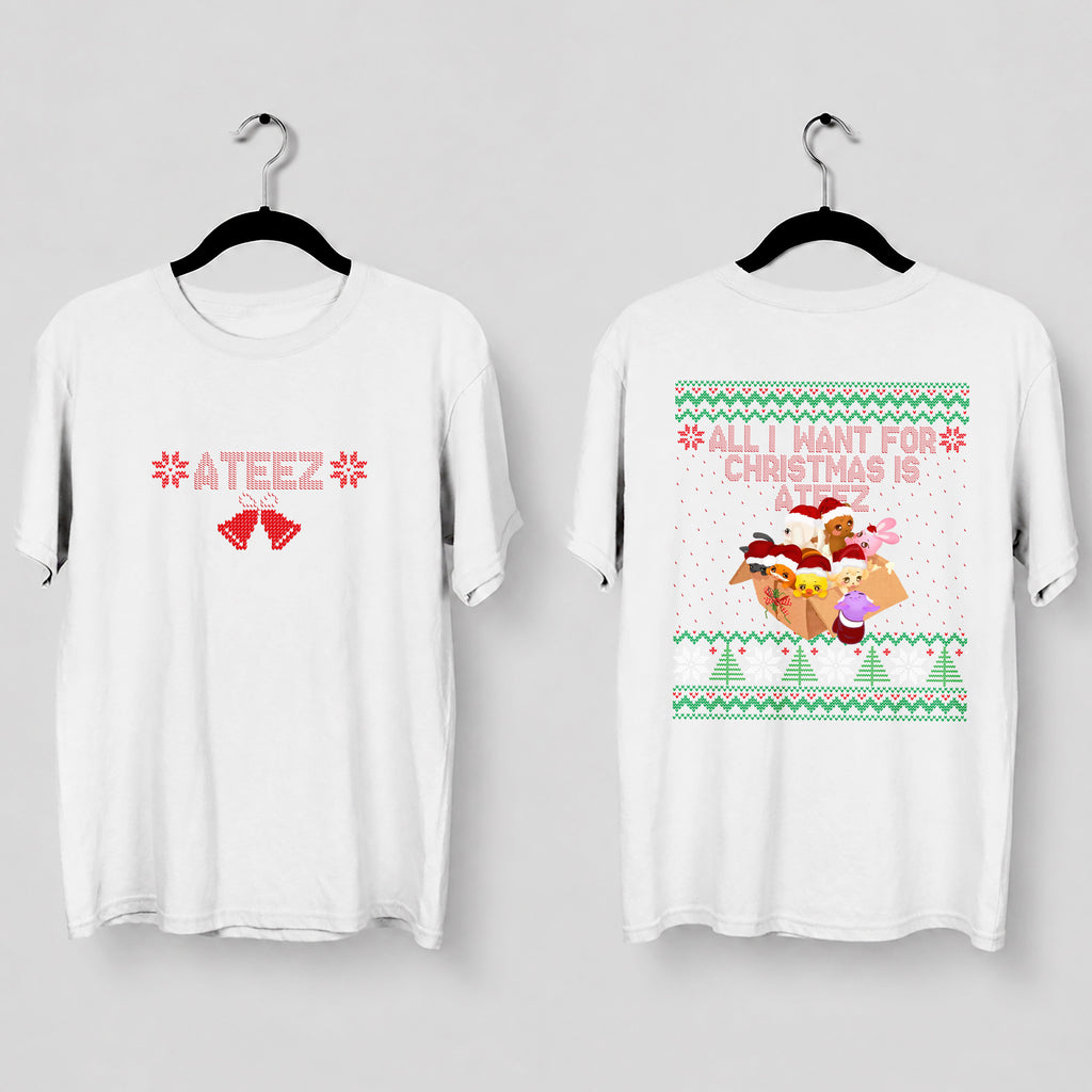 All I Want For Christmas Is ATEEZ T-Shirt - Main view, Y2K kpop concert tee