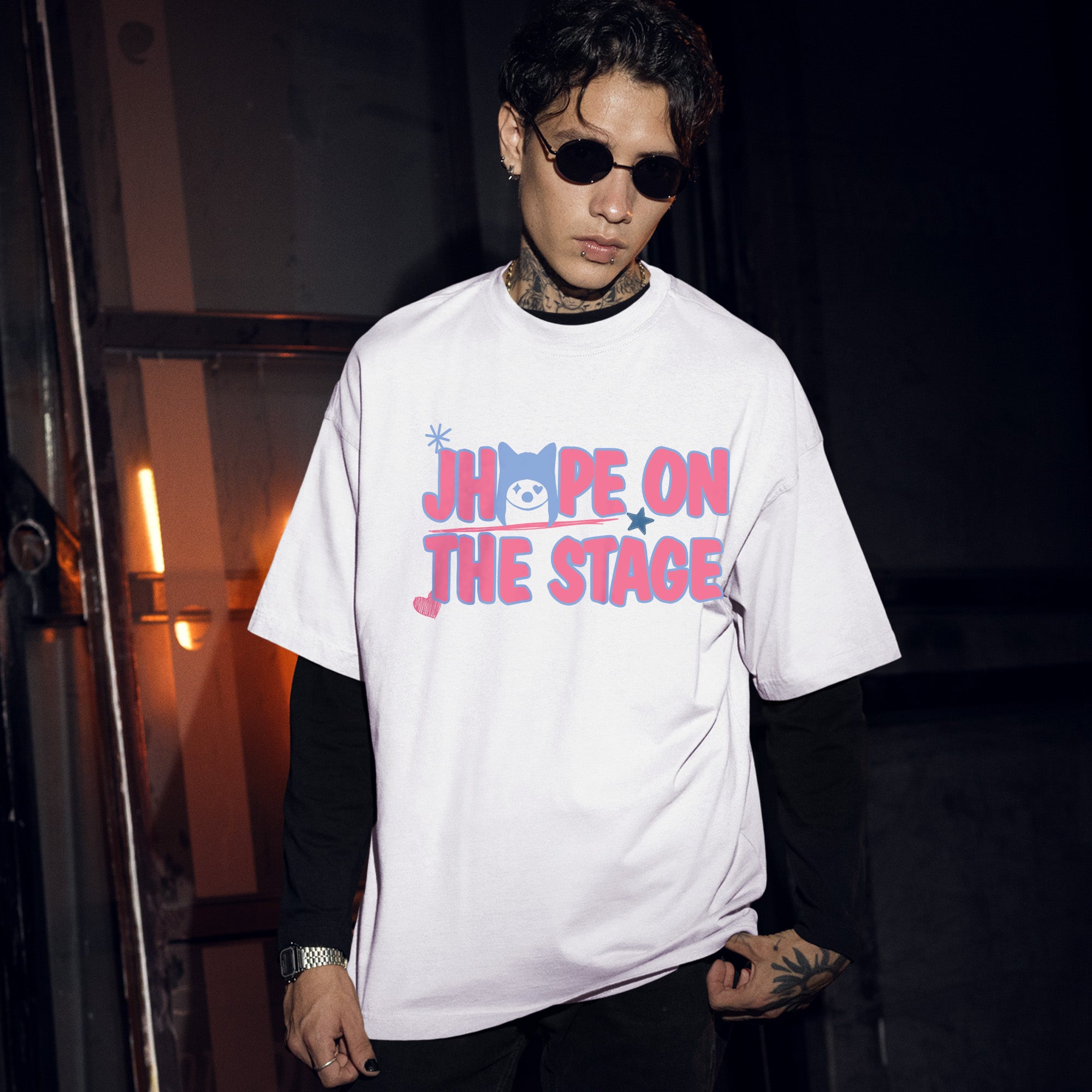 BTS J-Hope Cute On The Stage Fanmade T-Shirt - Men Front view, Y2K kpop concert tee