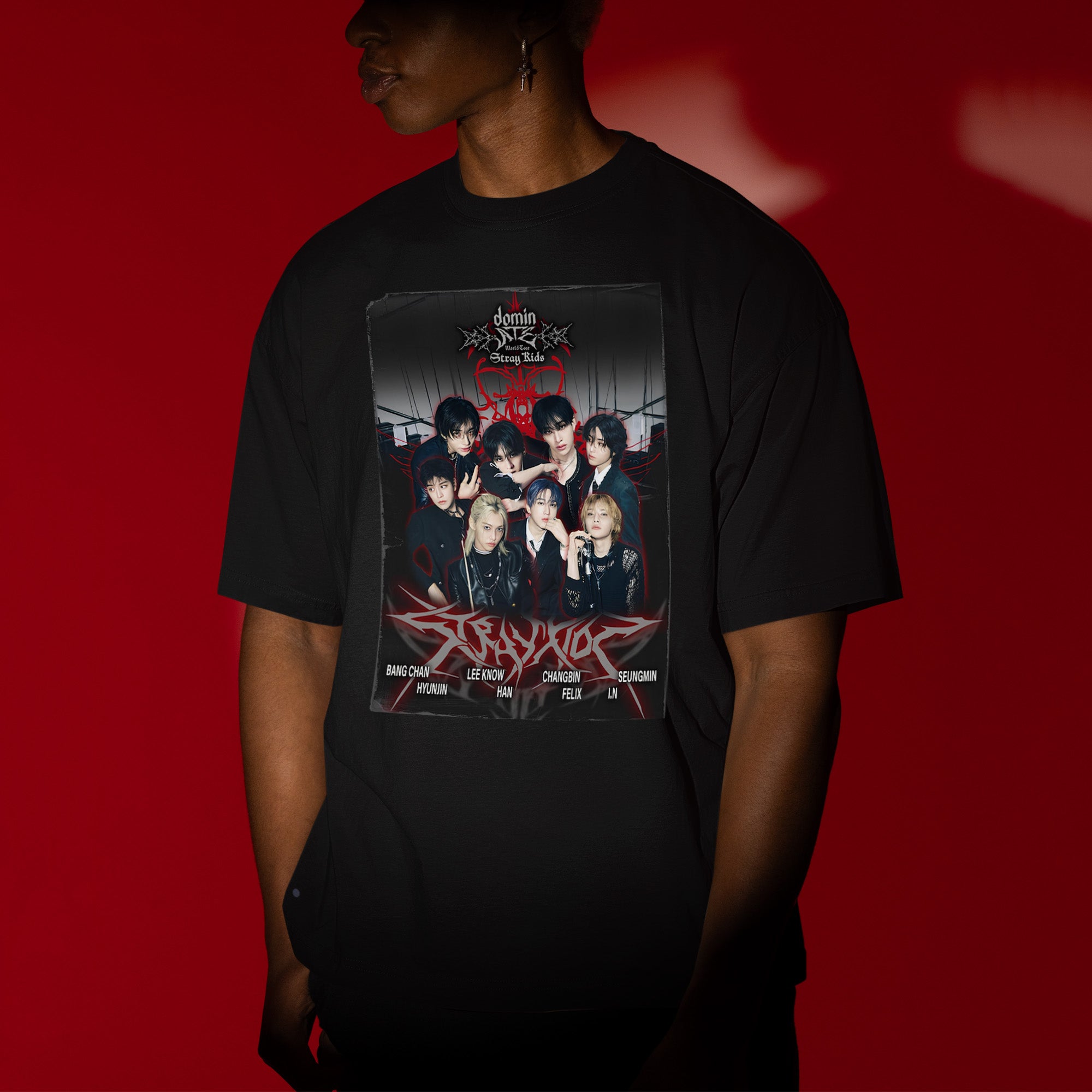 Stray Kids DominATE Member T-Shirt - Men view, Y2K kpop concert tee